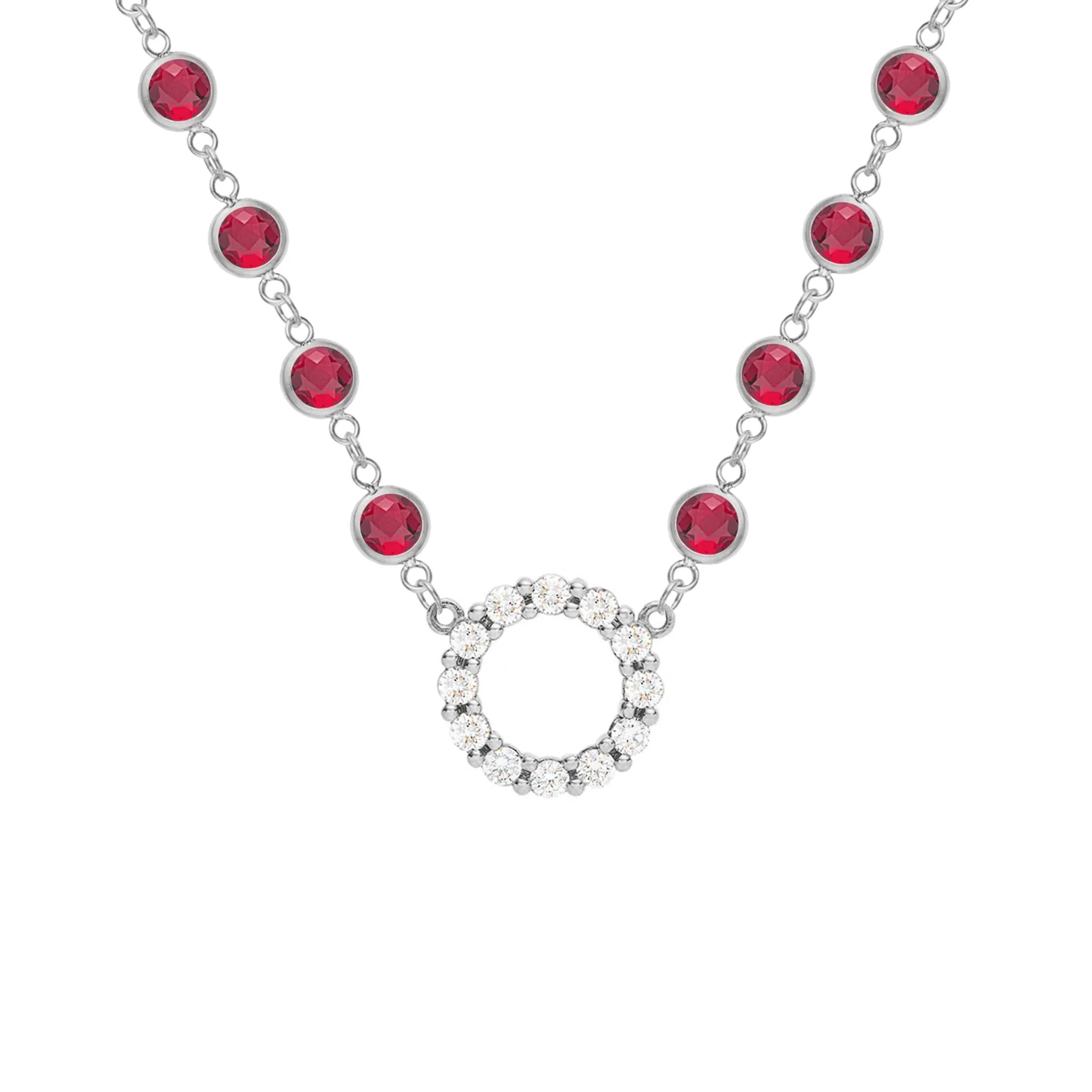 Rosecliff Diamond Small Circle & Newport Ruby Necklace in 14k Gold (July) - Image 8