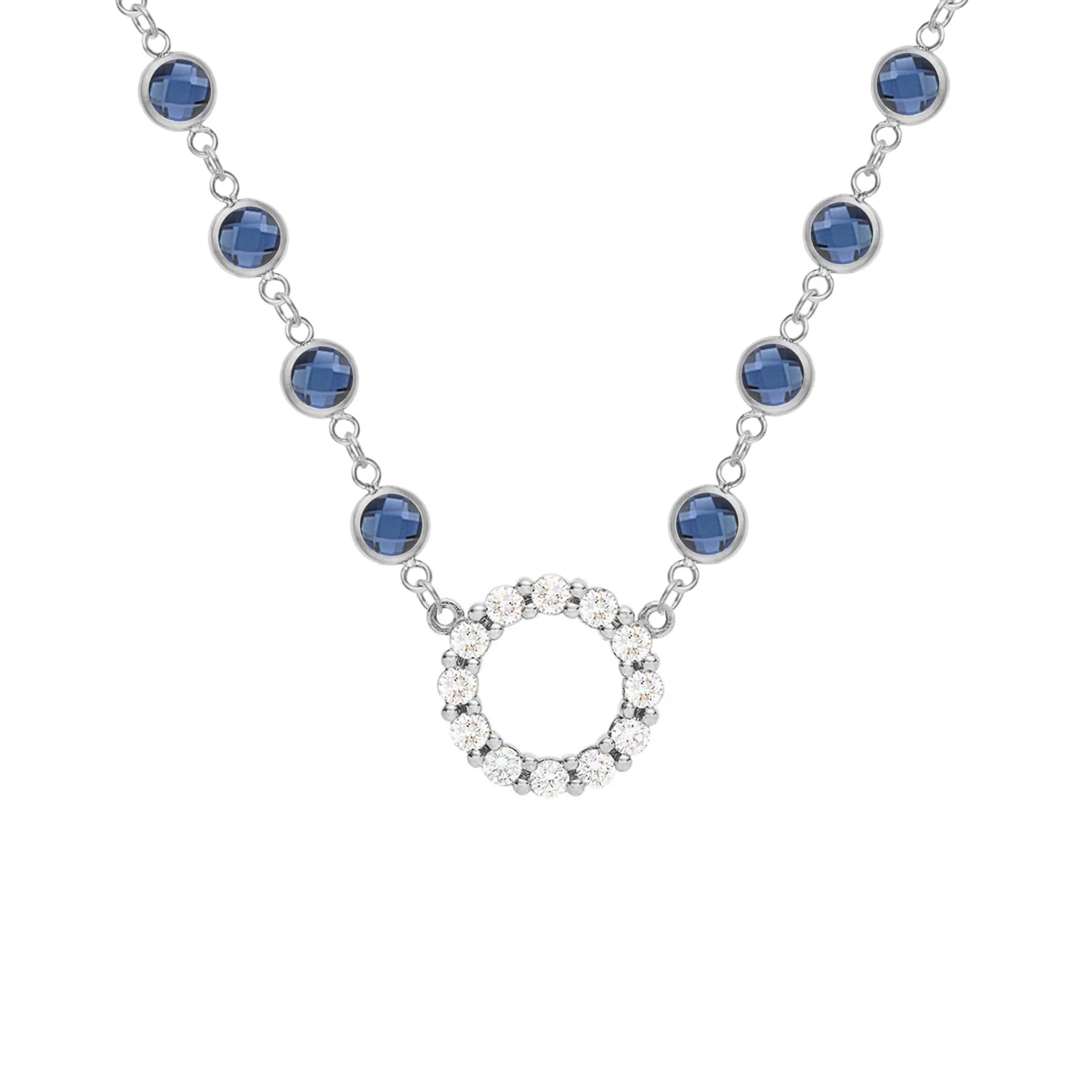 Rosecliff Diamond Small Circle & Newport Sapphire Necklace in 14k Gold (September) - Image 8
