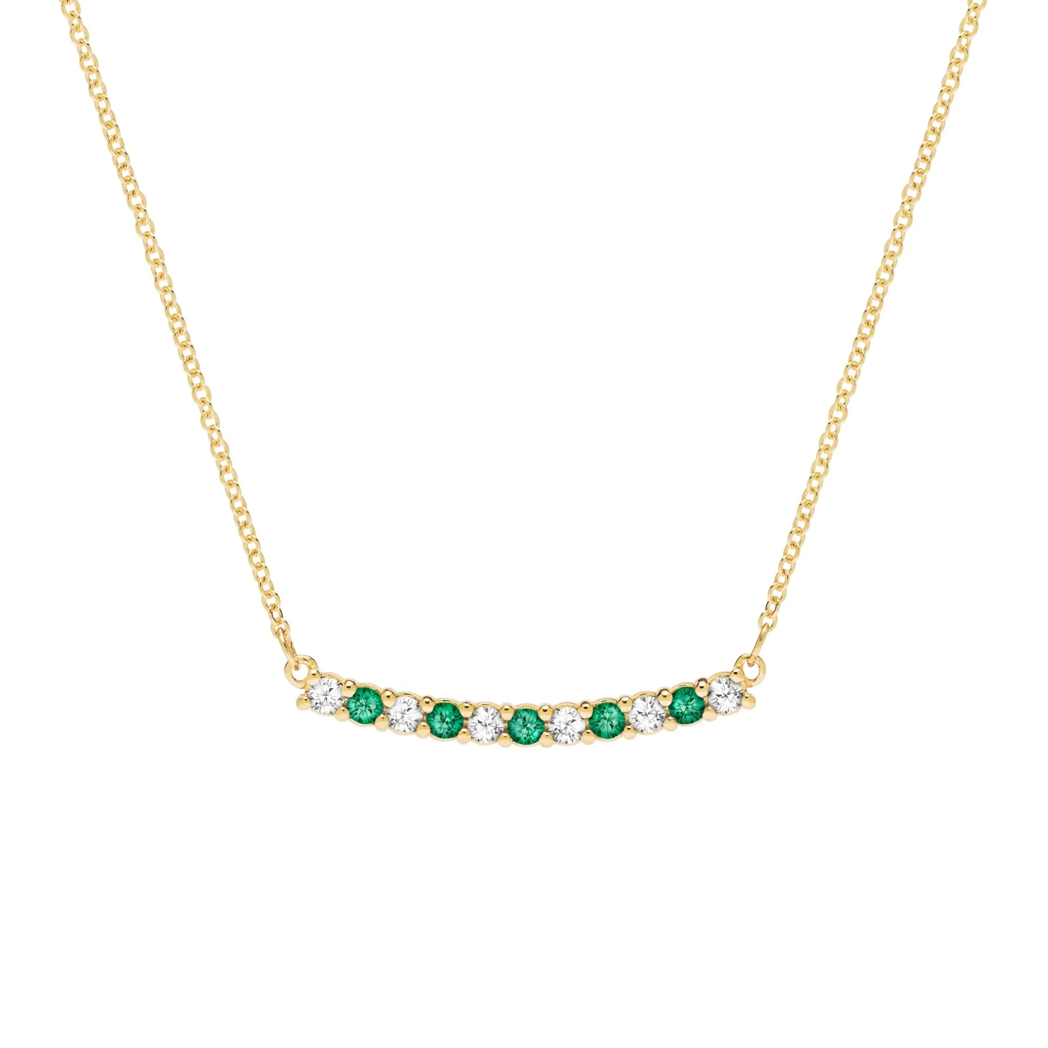 Rosecliff Diamond & Emerald Bar Necklace in 14k Gold (May)
