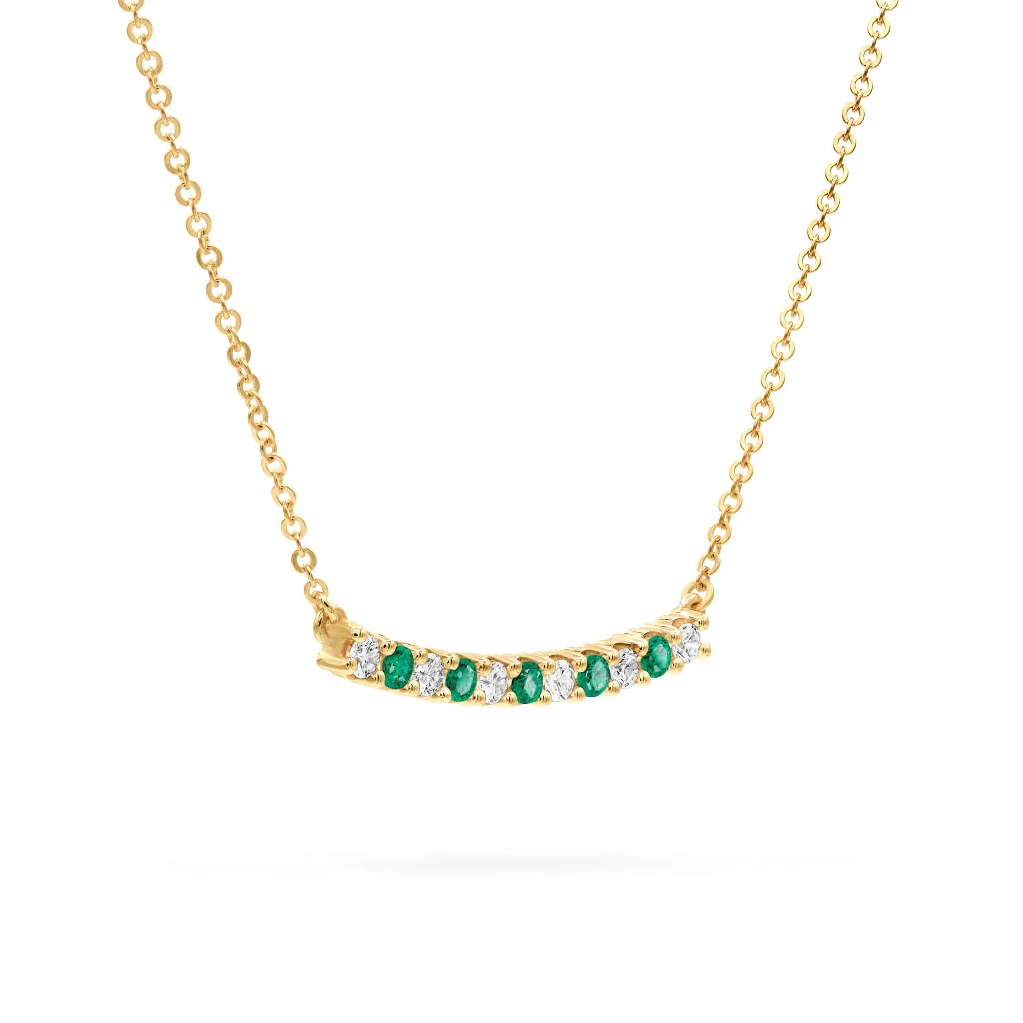 Rosecliff Diamond & Emerald Bar Necklace in 14k Gold (May) - Image 4