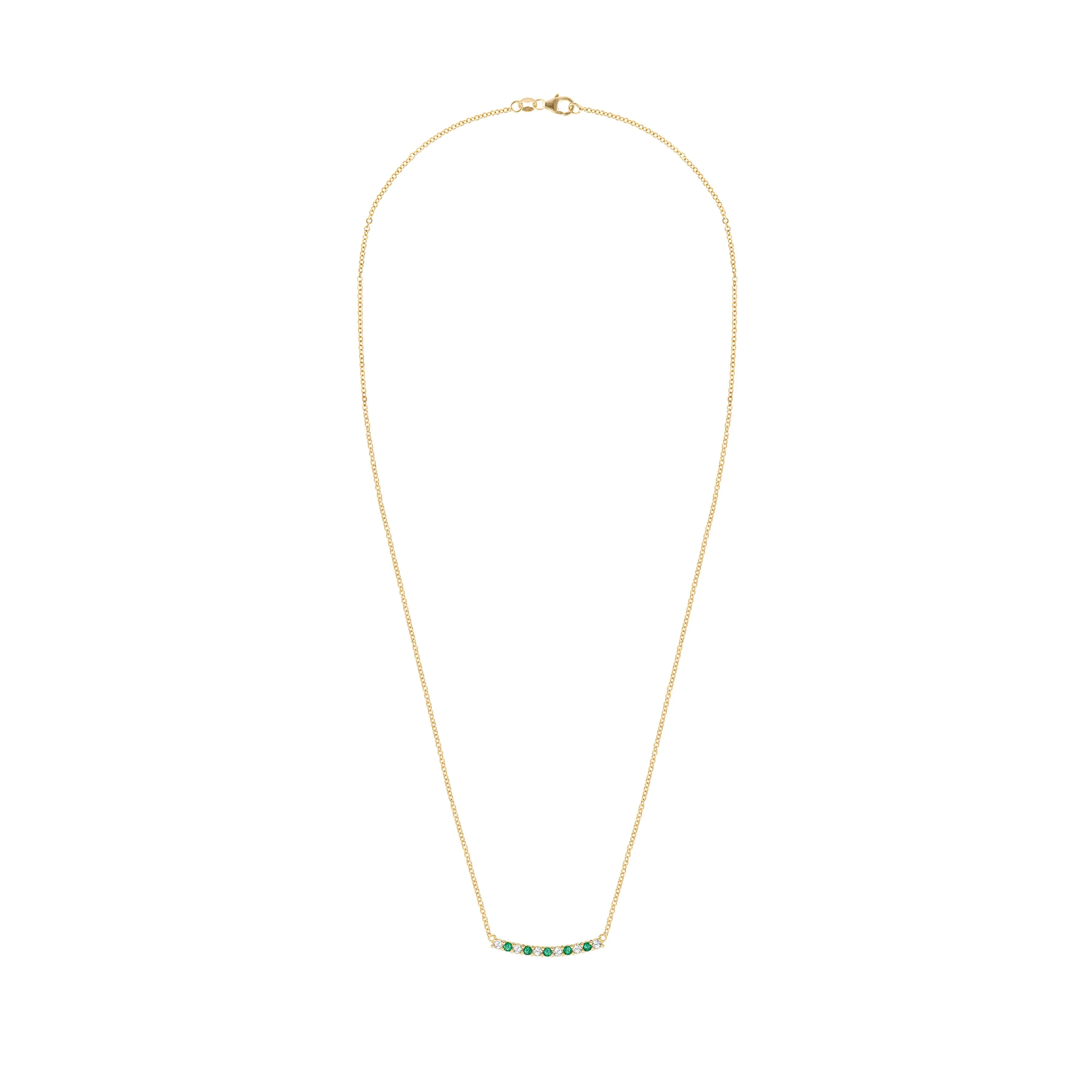 Rosecliff Diamond & Emerald Bar Necklace in 14k Gold (May) - Image 5