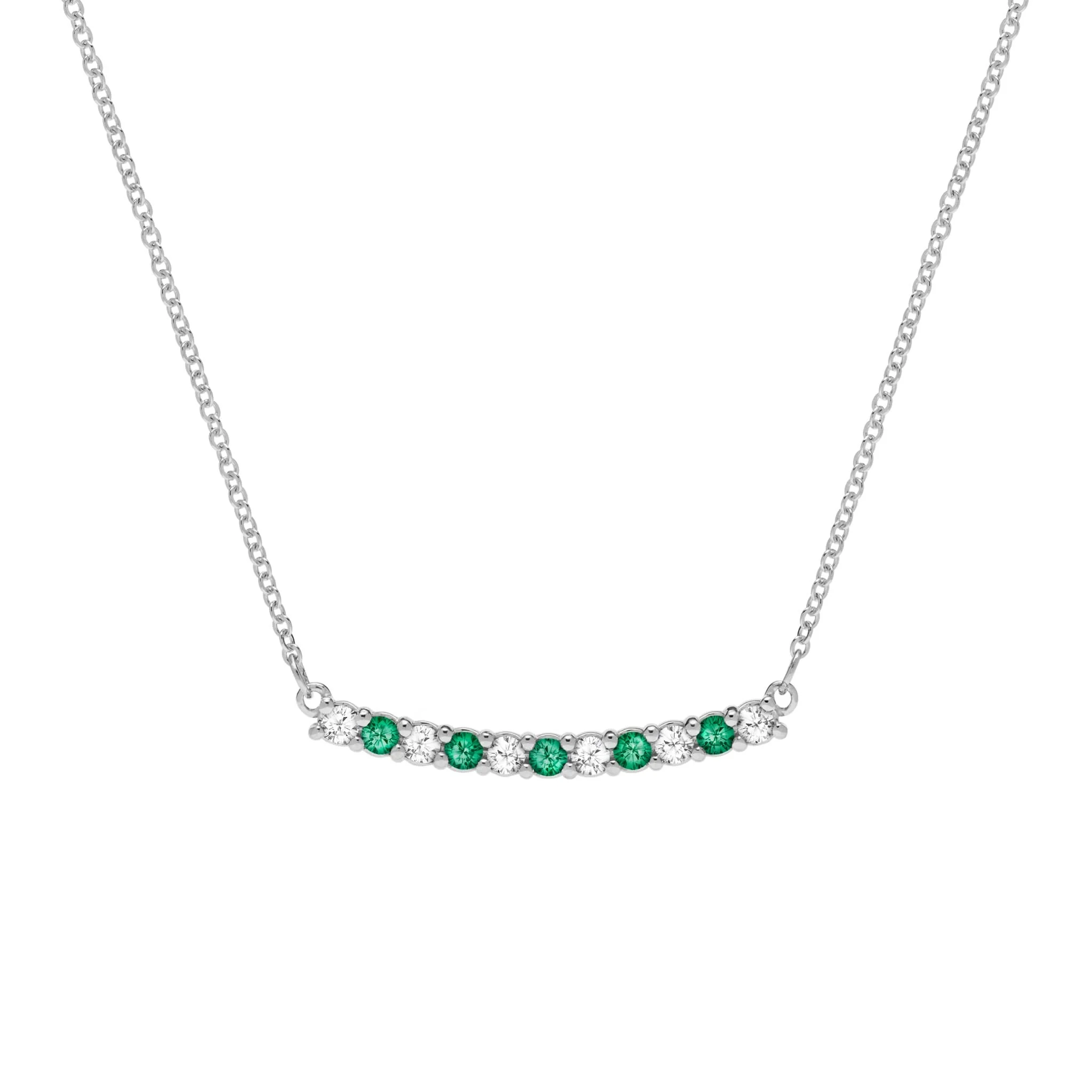 Rosecliff Diamond & Emerald Bar Necklace in 14k Gold (May) - Image 9