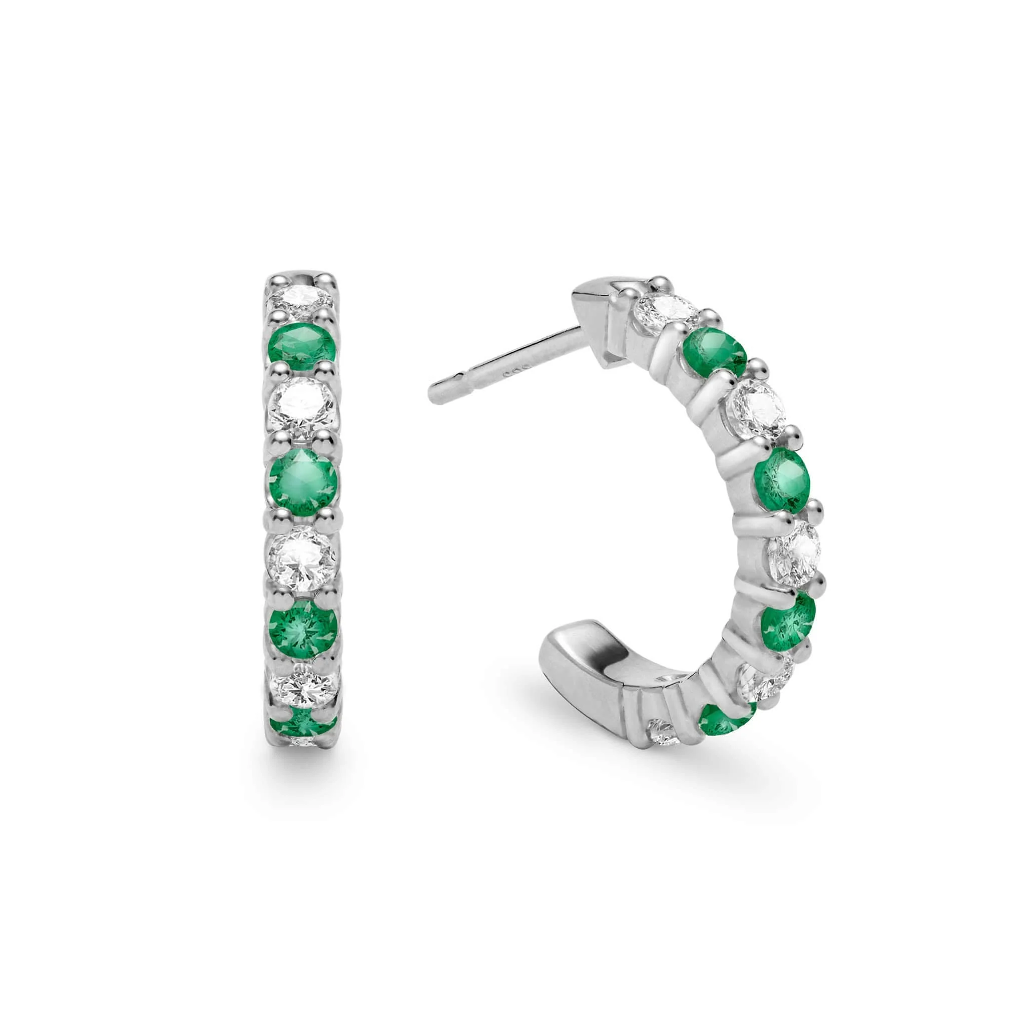 Rosecliff Diamond & Emerald Huggie Hoop Earrings in 14k Gold (May) - Image 5