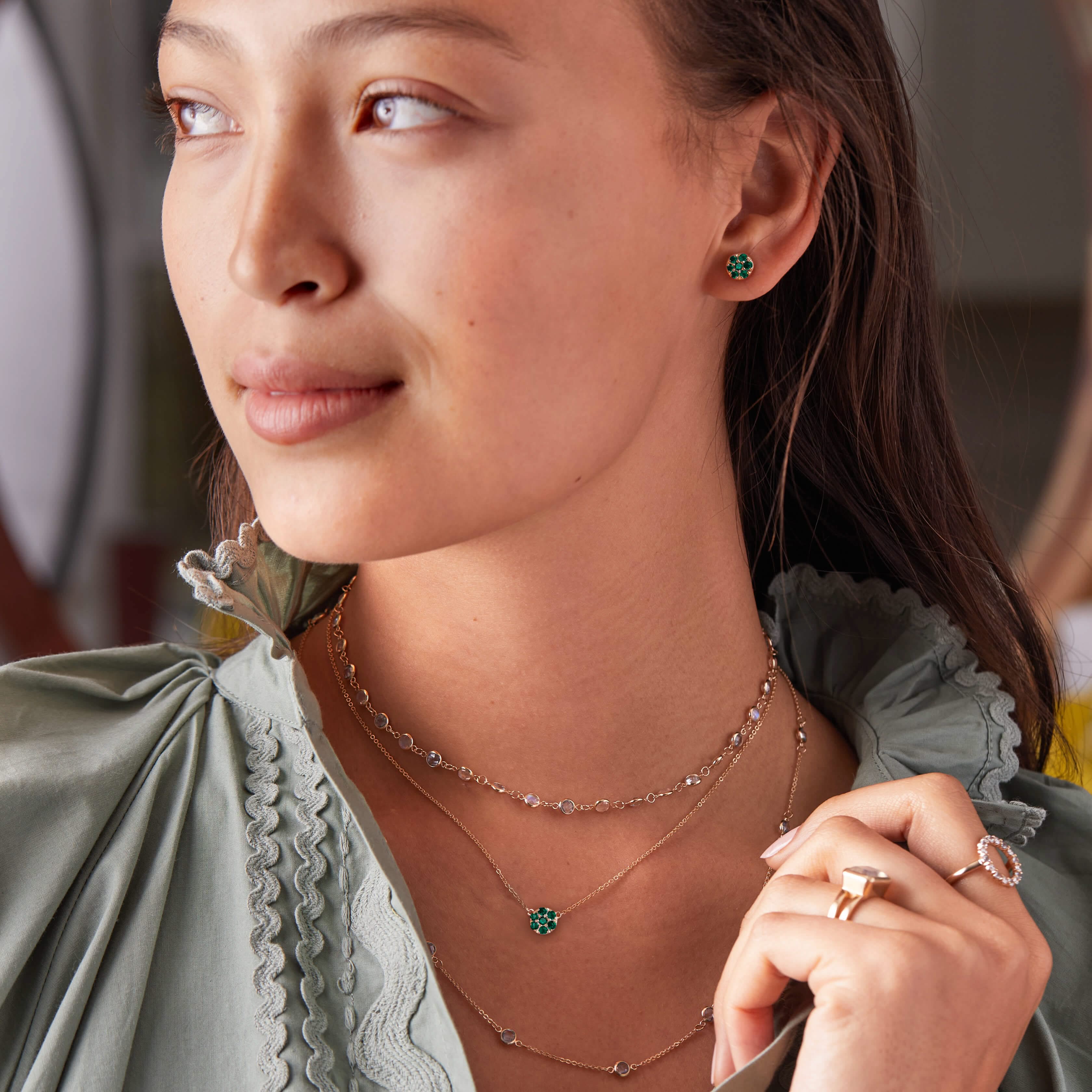 Rosecliff Emerald Mini Necklace in Solid 14k Gold (May) - Image 6
