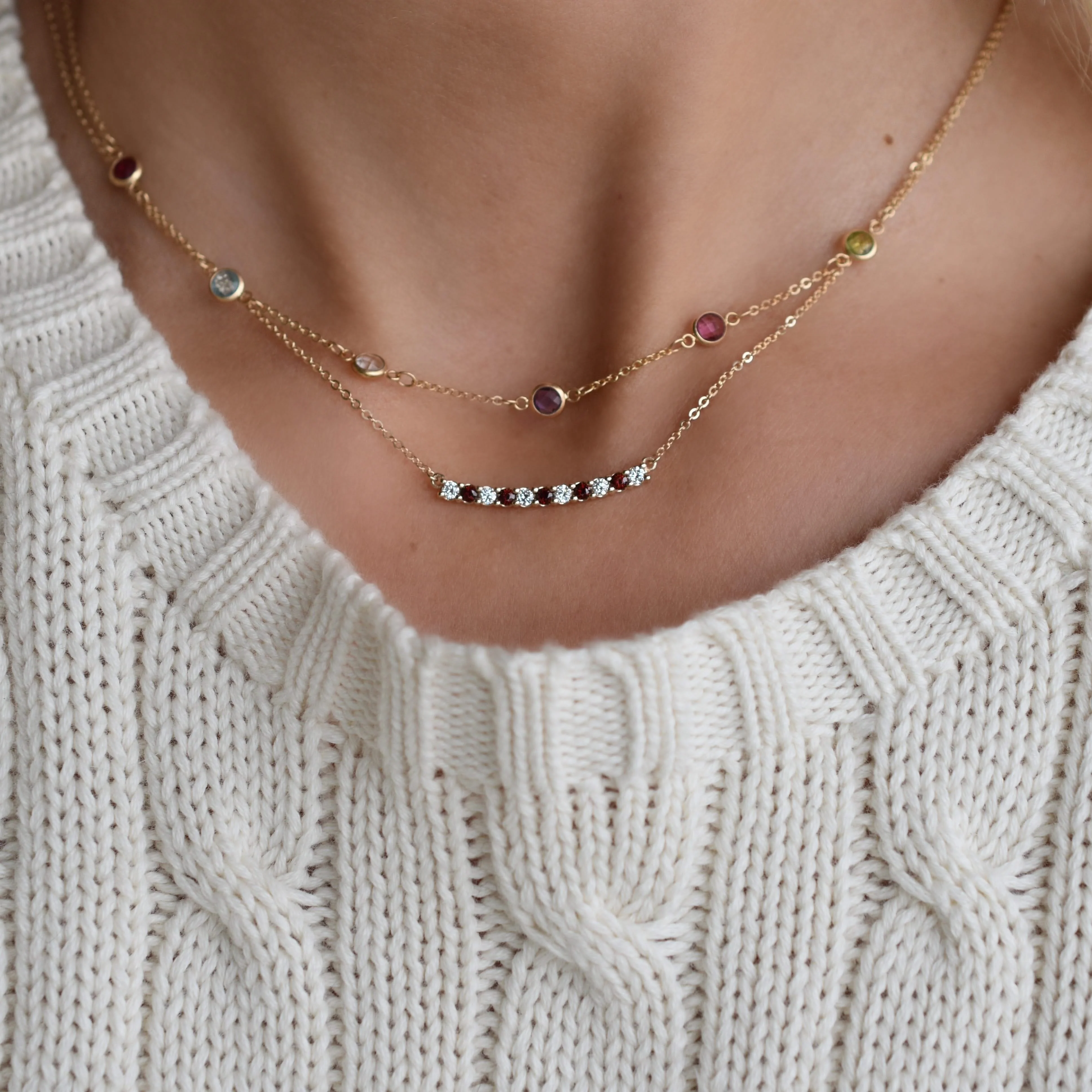 Rosecliff Diamond & Garnet Bar Necklace in 14k Gold (January) - Image 10