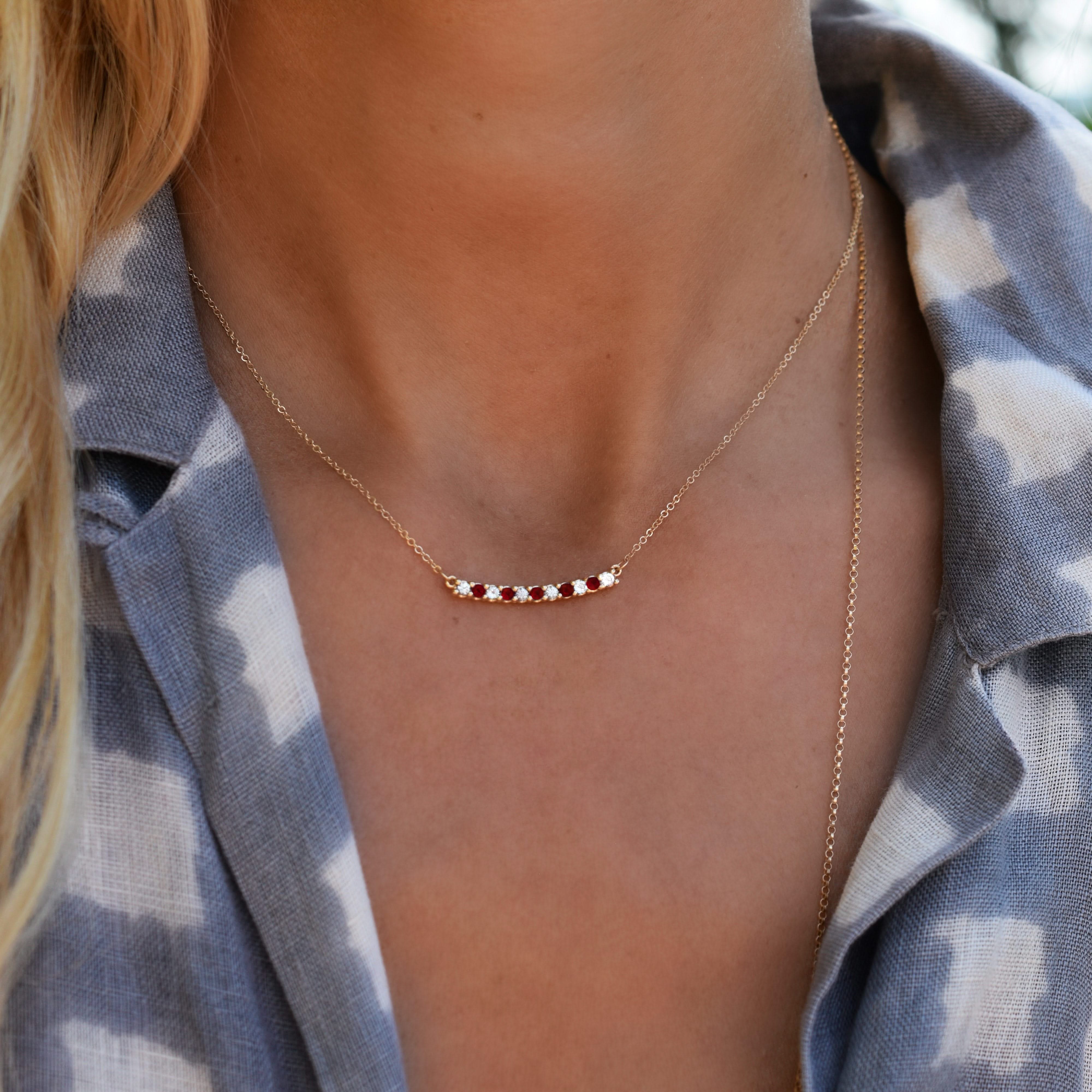 Rosecliff Diamond & Garnet Bar Necklace in 14k Gold (January) - Image 9