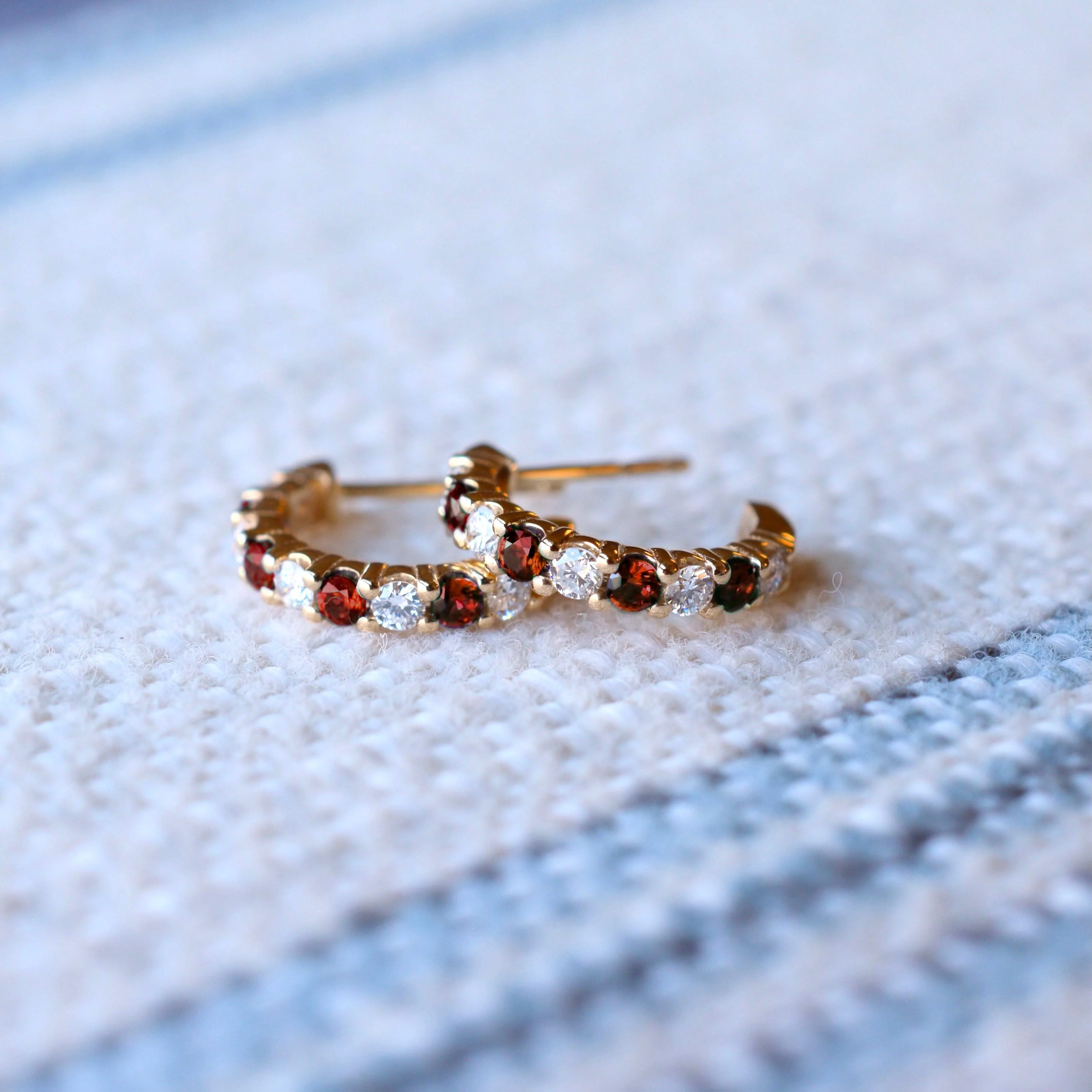 Rosecliff Diamond & Garnet Huggie Hoop Earrings in 14k Gold (January) - Image 8