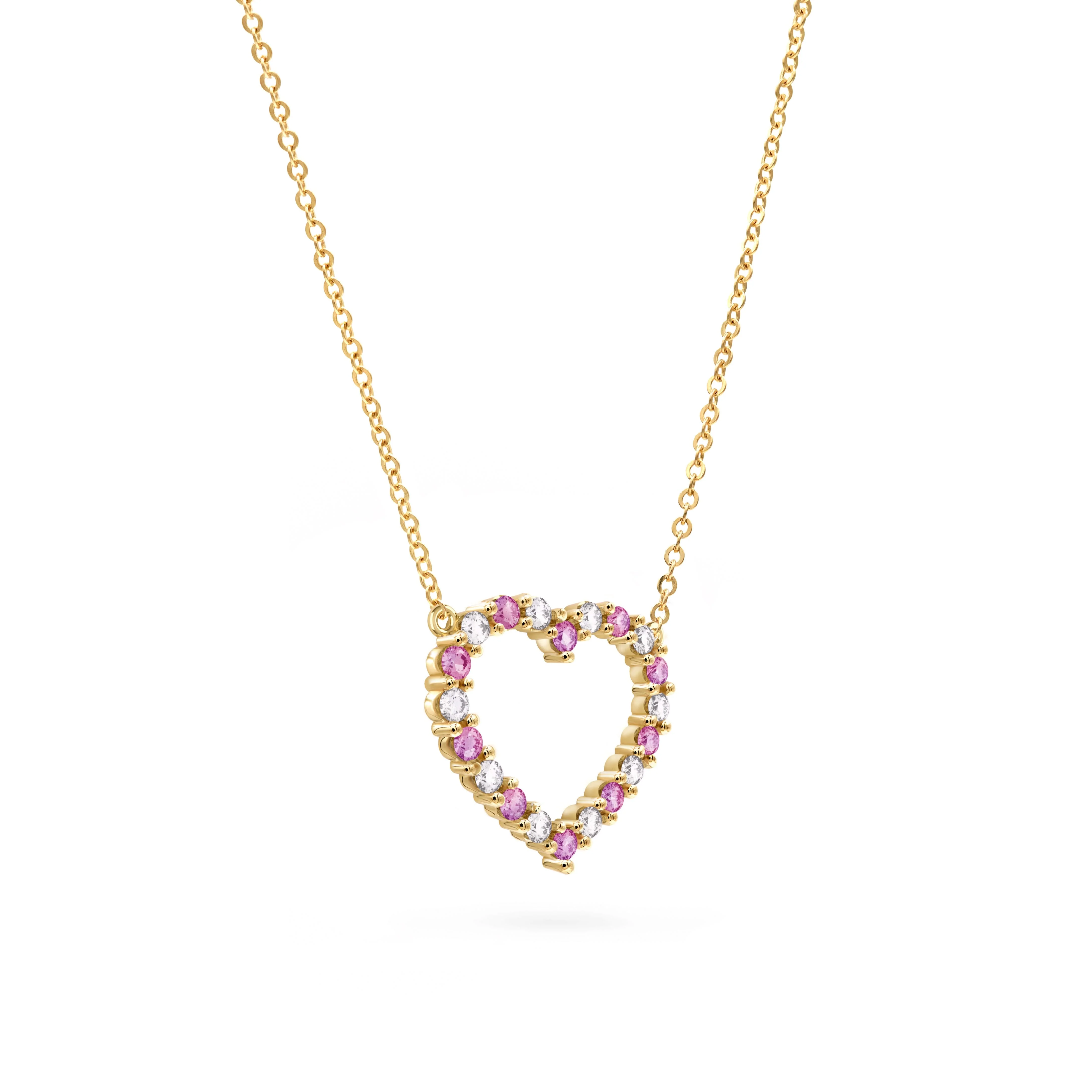 Rosecliff Heart Diamond & Pink Sapphire Necklace in 14k Gold (October) - Image 5