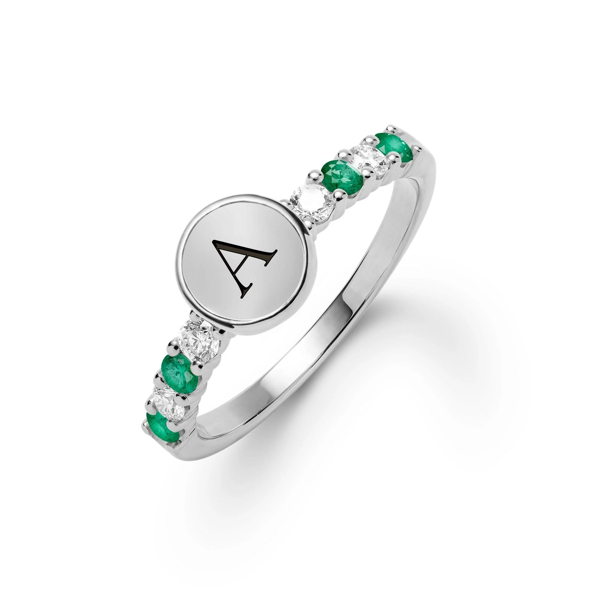 Rosecliff Letter Diamond & Emerald Ring in 14k Gold (May) - Image 7