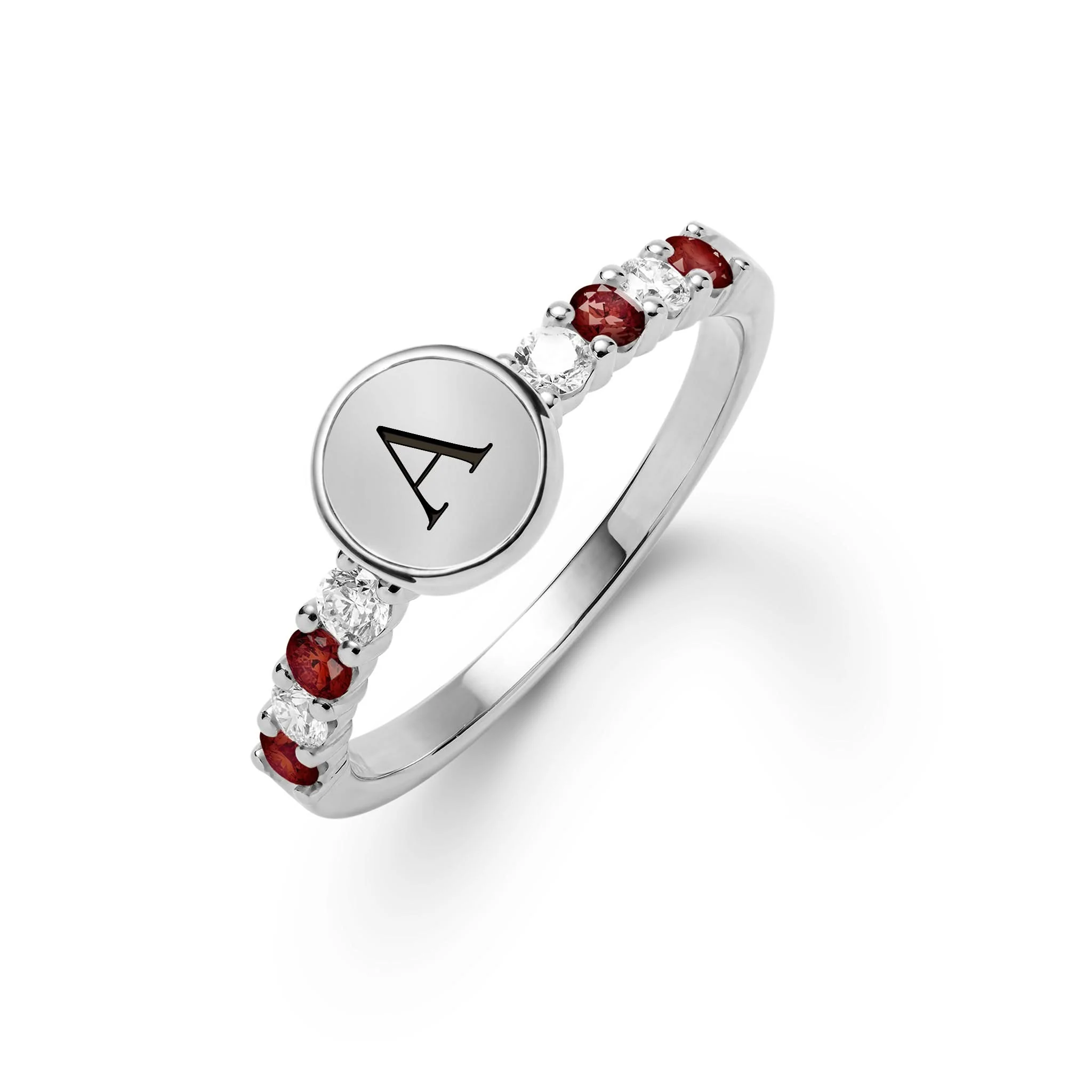 Rosecliff Letter Diamond & Garnet Ring in 14k Gold (January) - Image 7