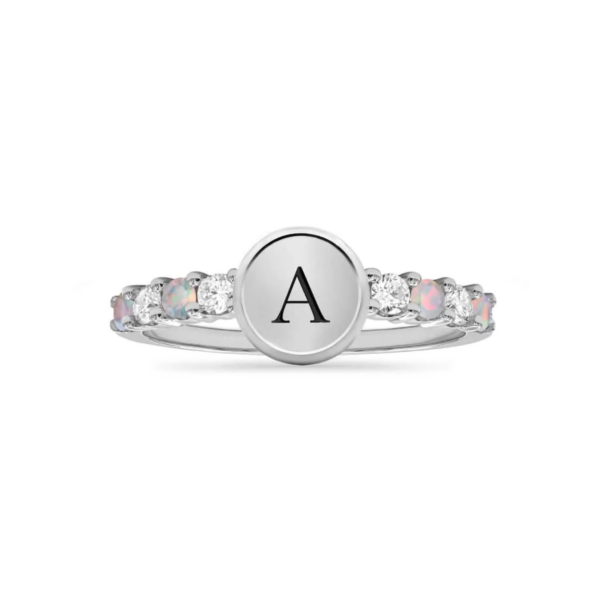 Rosecliff Letter Diamond & Opal Ring in 14k Gold (October) - Image 8
