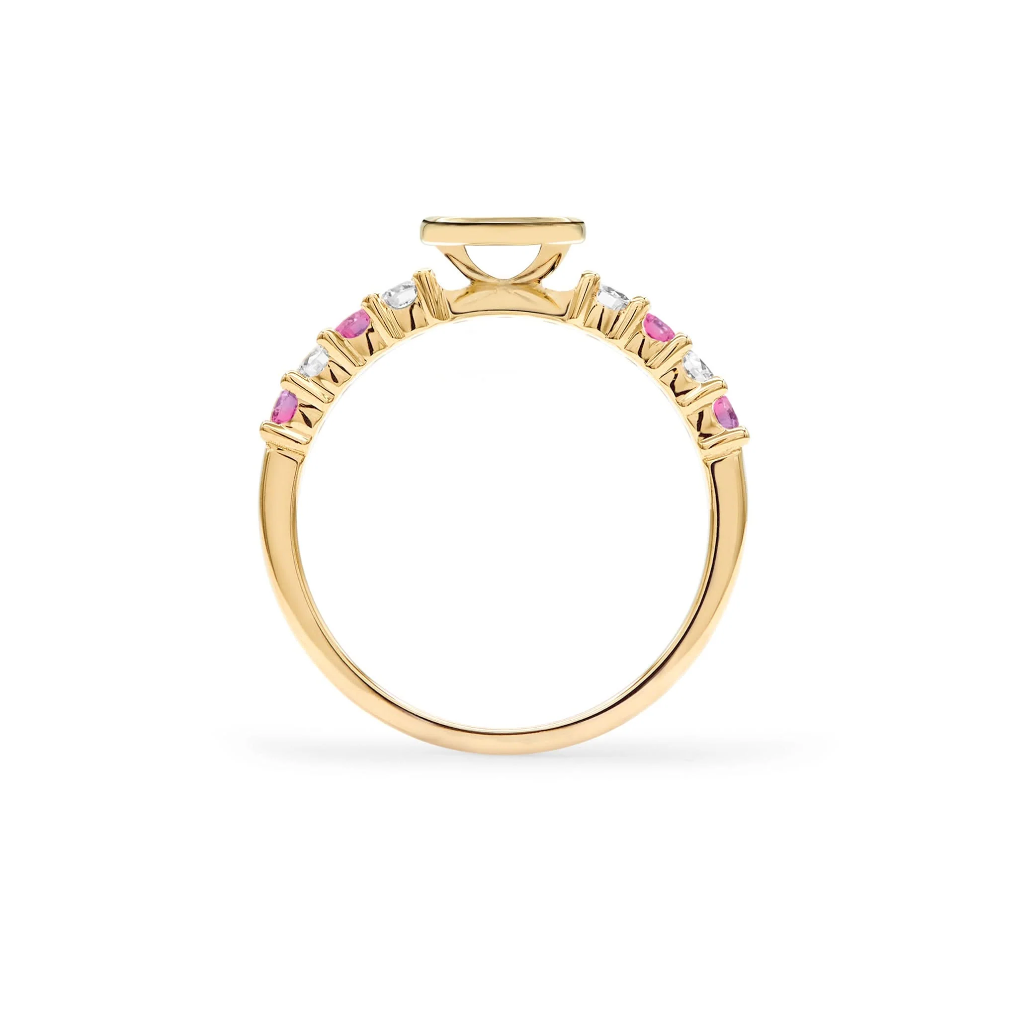 Rosecliff Letter Diamond & Pink Sapphire Ring in 14k Gold (October) - Image 4