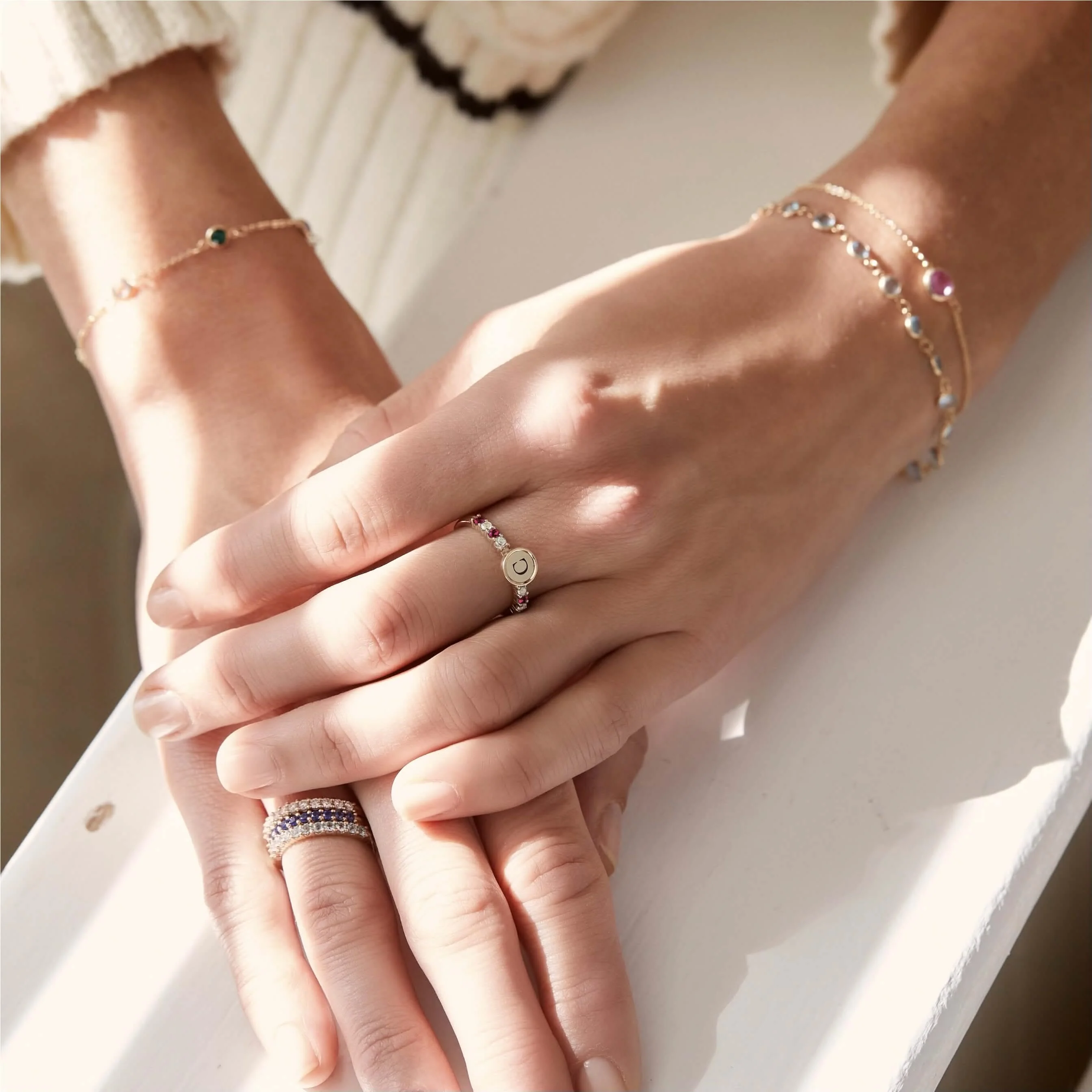 Rosecliff Letter Diamond & Ruby Ring in 14k Gold (July) - Image 3