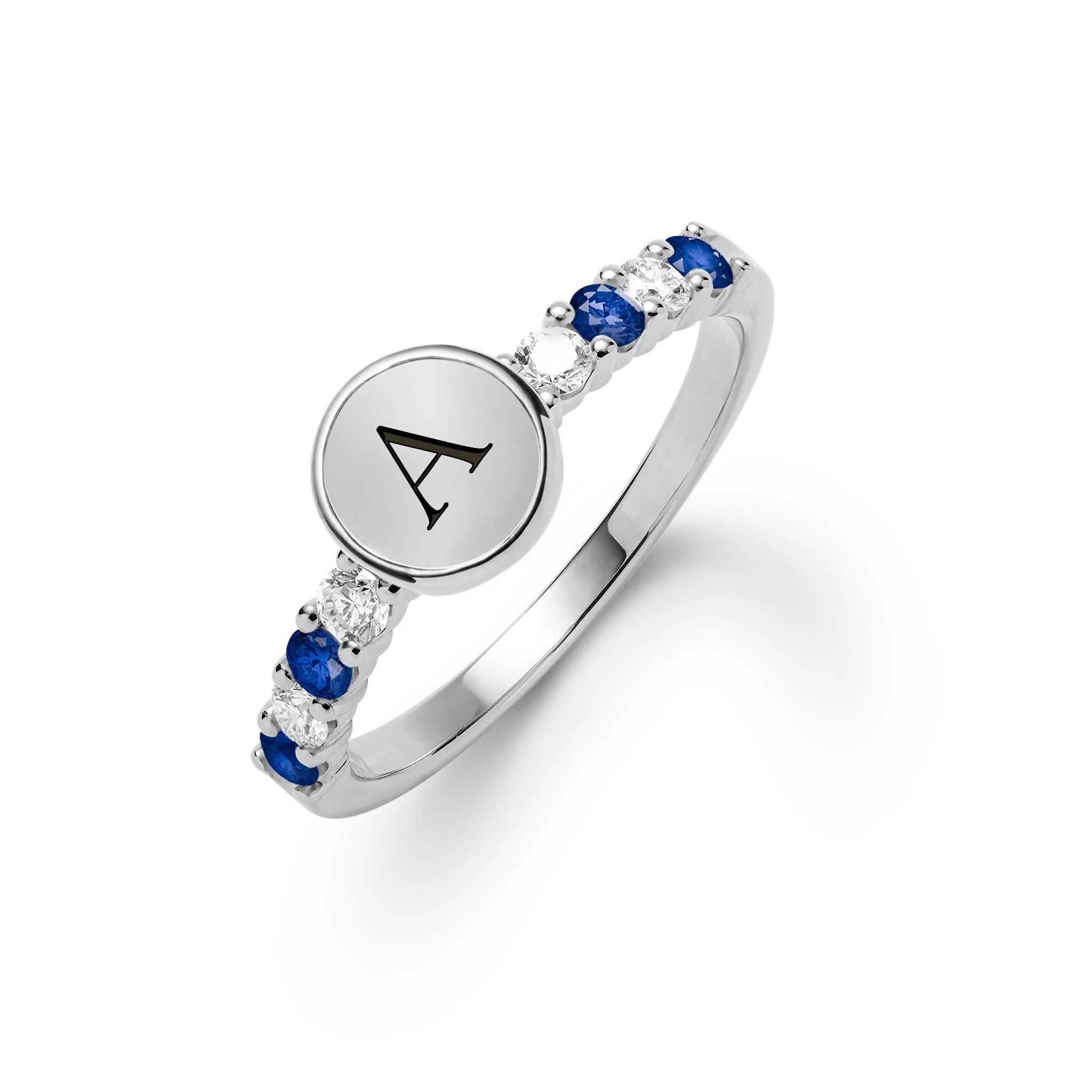 Rosecliff Letter Diamond & Sapphire Ring in 14k Gold (September) - Image 7