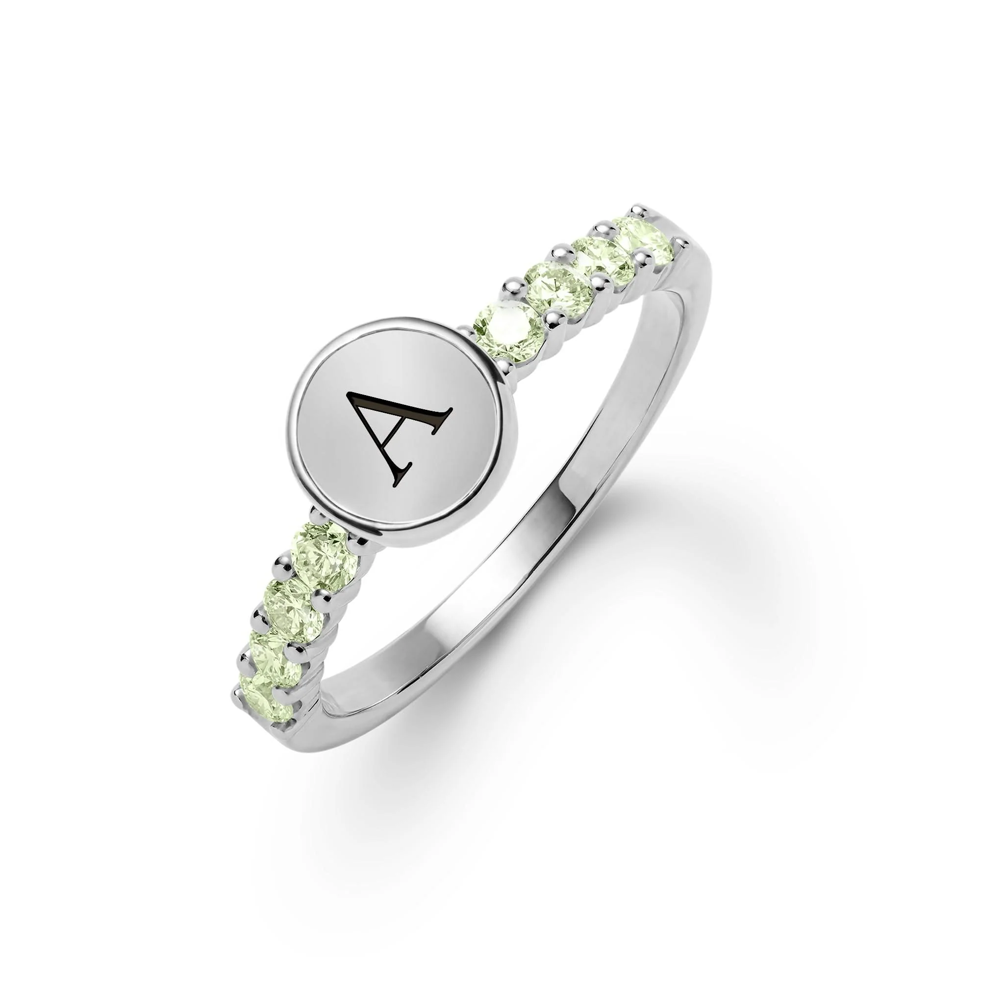 Rosecliff Letter Peridot Ring in 14k Gold (August) - Image 6