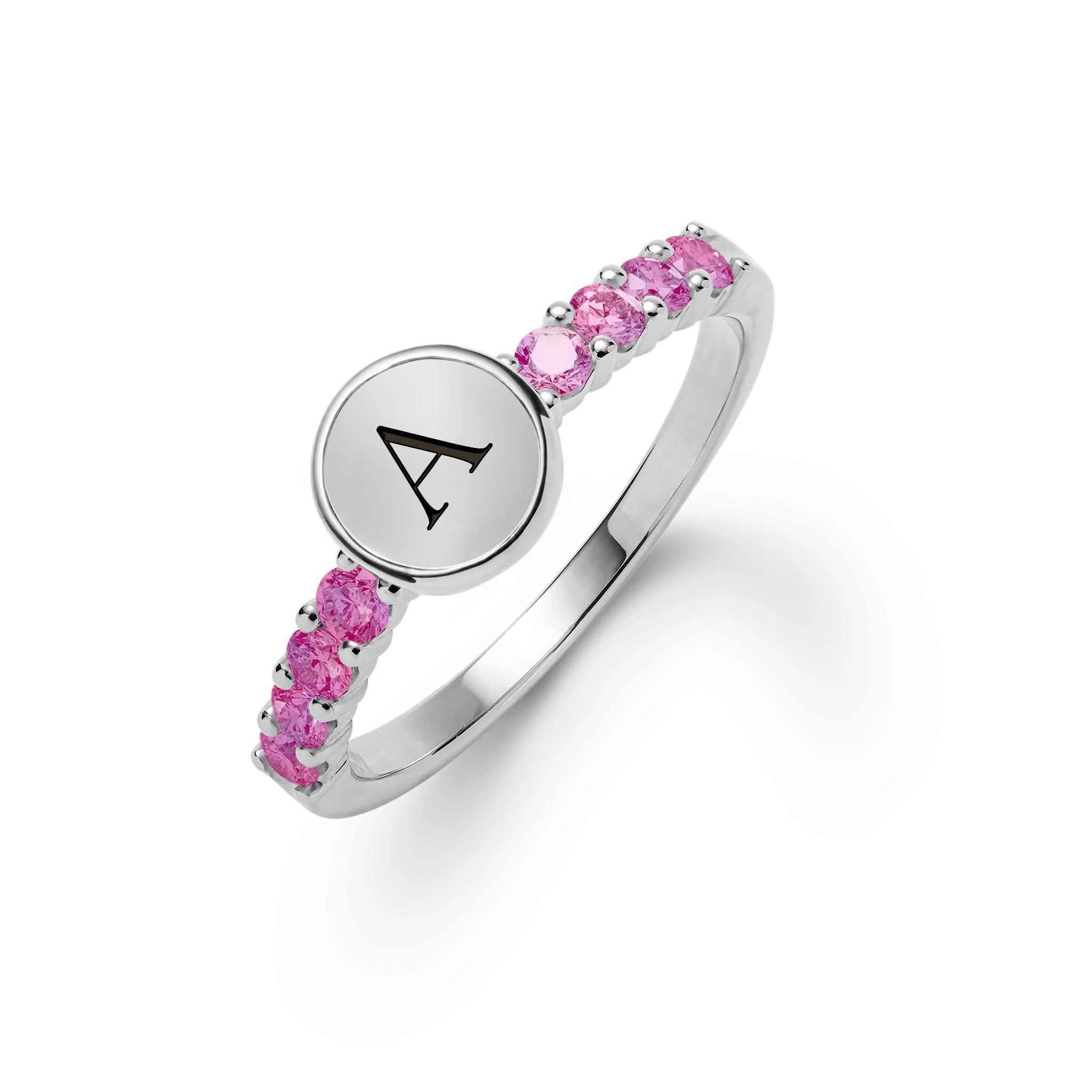 Rosecliff Letter Pink Sapphire Ring in 14k Gold (October) - Image 7