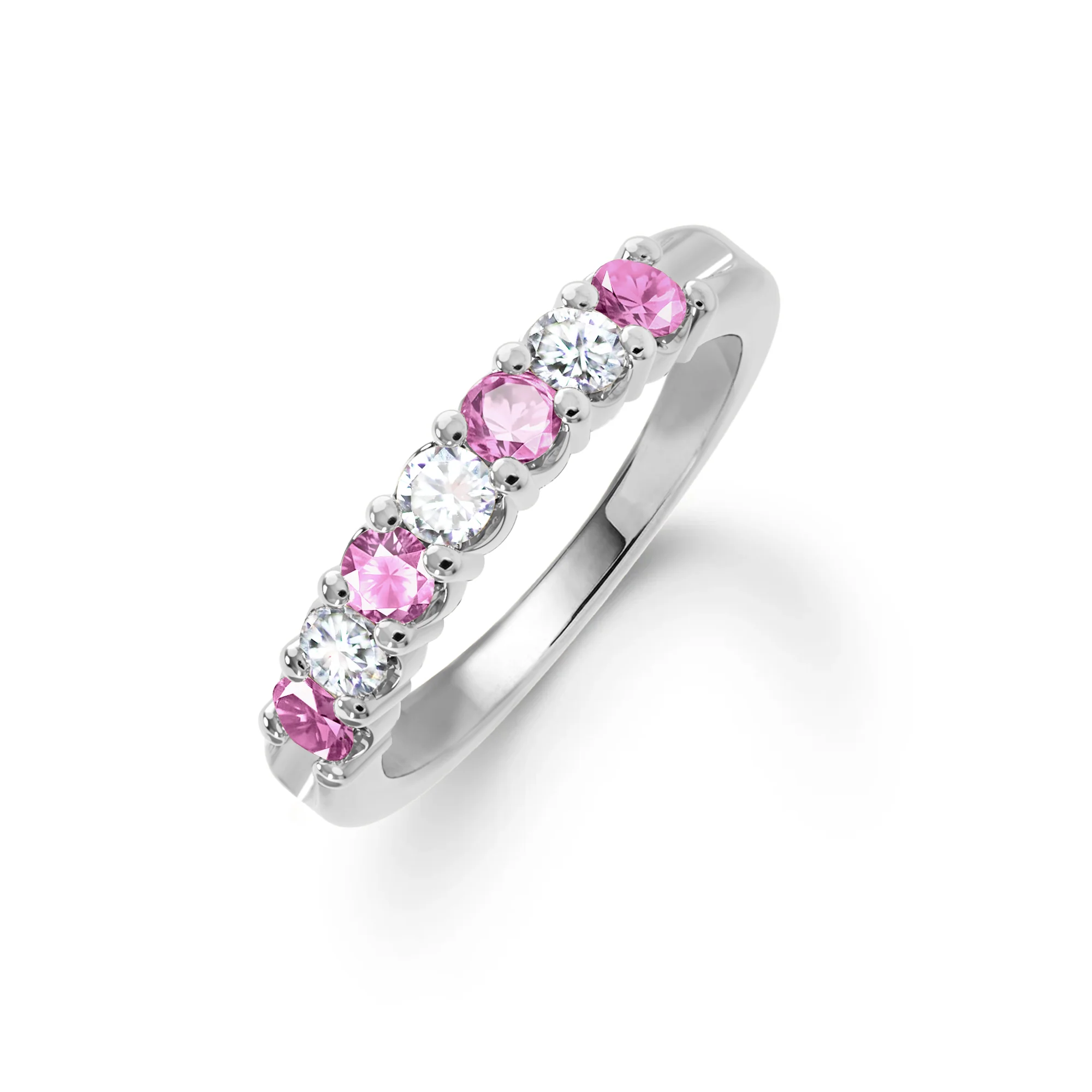 Rosecliff Luxe Diamond & Pink Sapphire Stackable Ring in 14k Gold (October) - Image 8