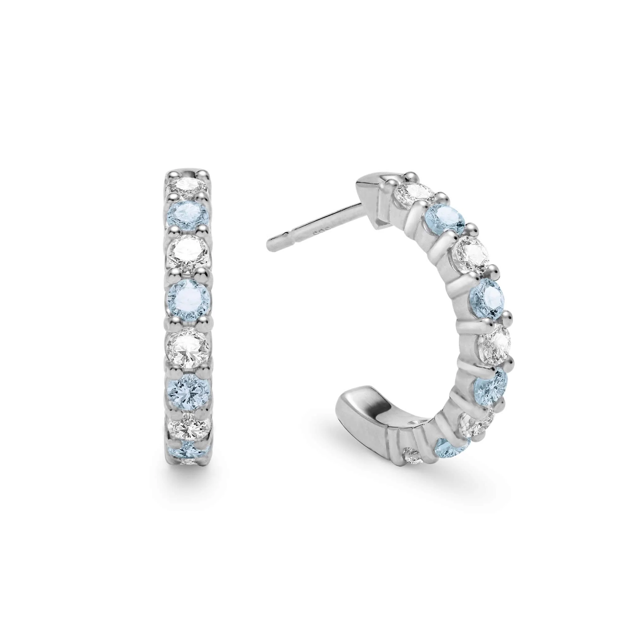 Rosecliff Diamond & Nantucket Blue Topaz Huggie Hoop Earrings in 14k Gold (December) - Image 5