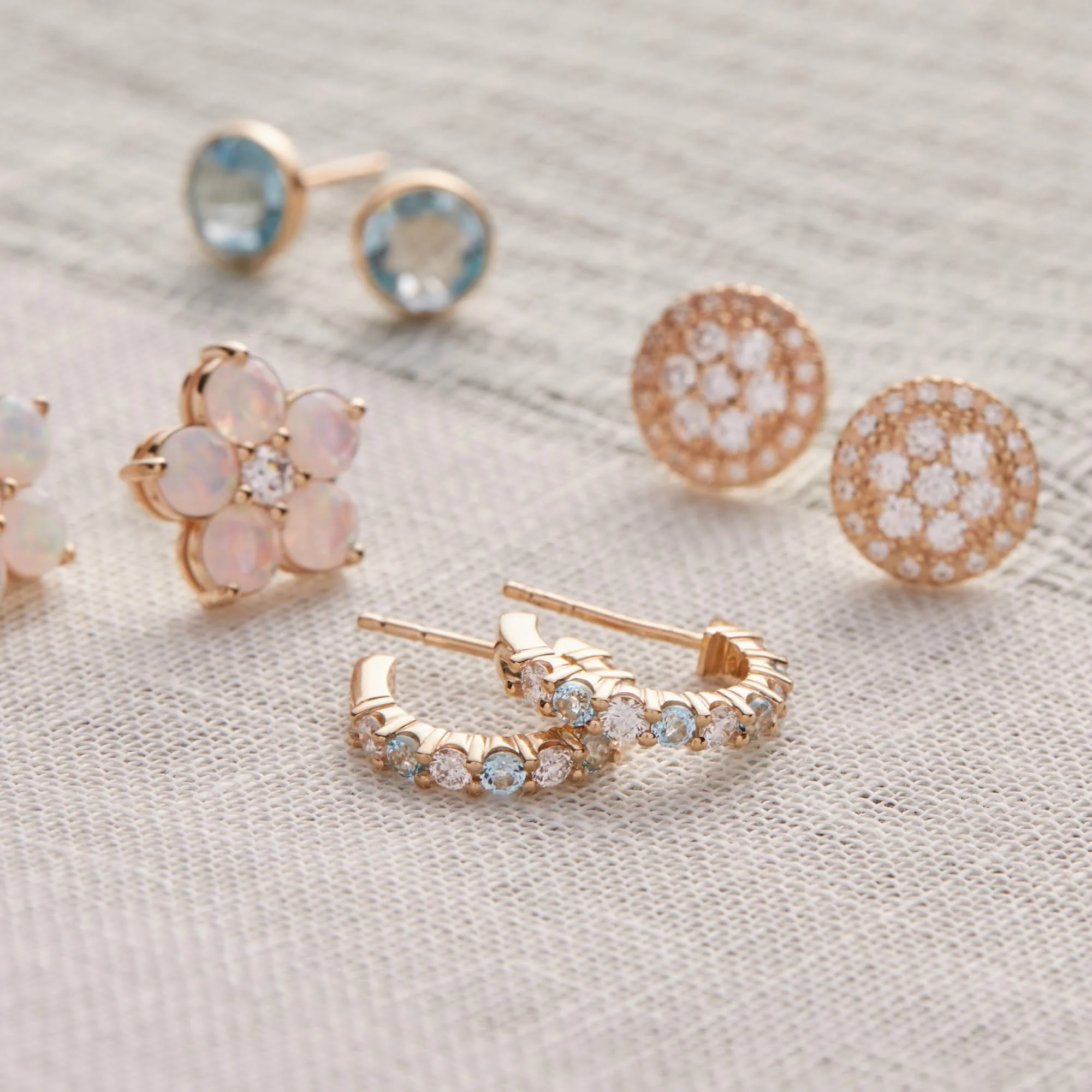 Rosecliff Diamond & Nantucket Blue Topaz Huggie Hoop Earrings in 14k Gold (December) - Image 8
