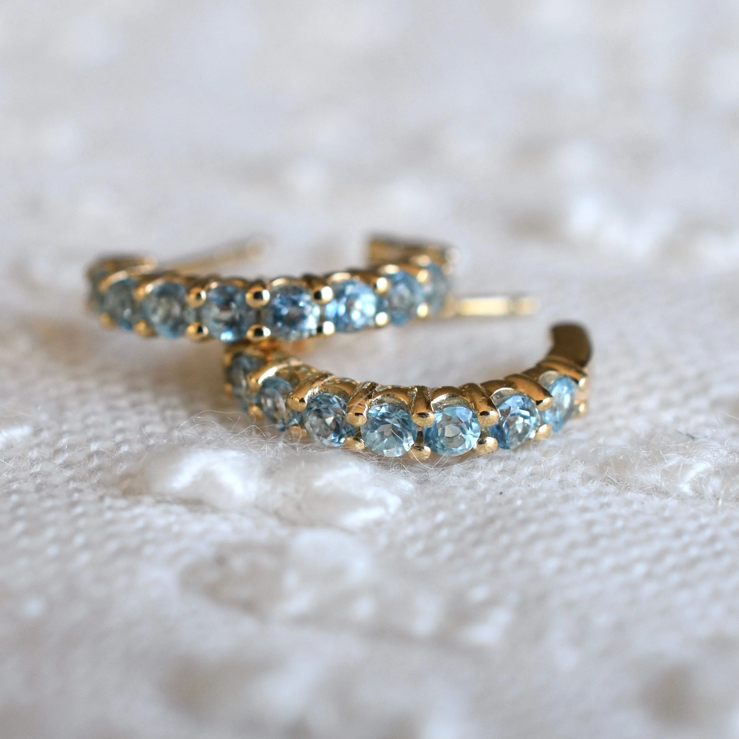 Rosecliff Nantucket Blue Topaz Huggie Hoop Earrings in 14k Gold (December) - Image 7