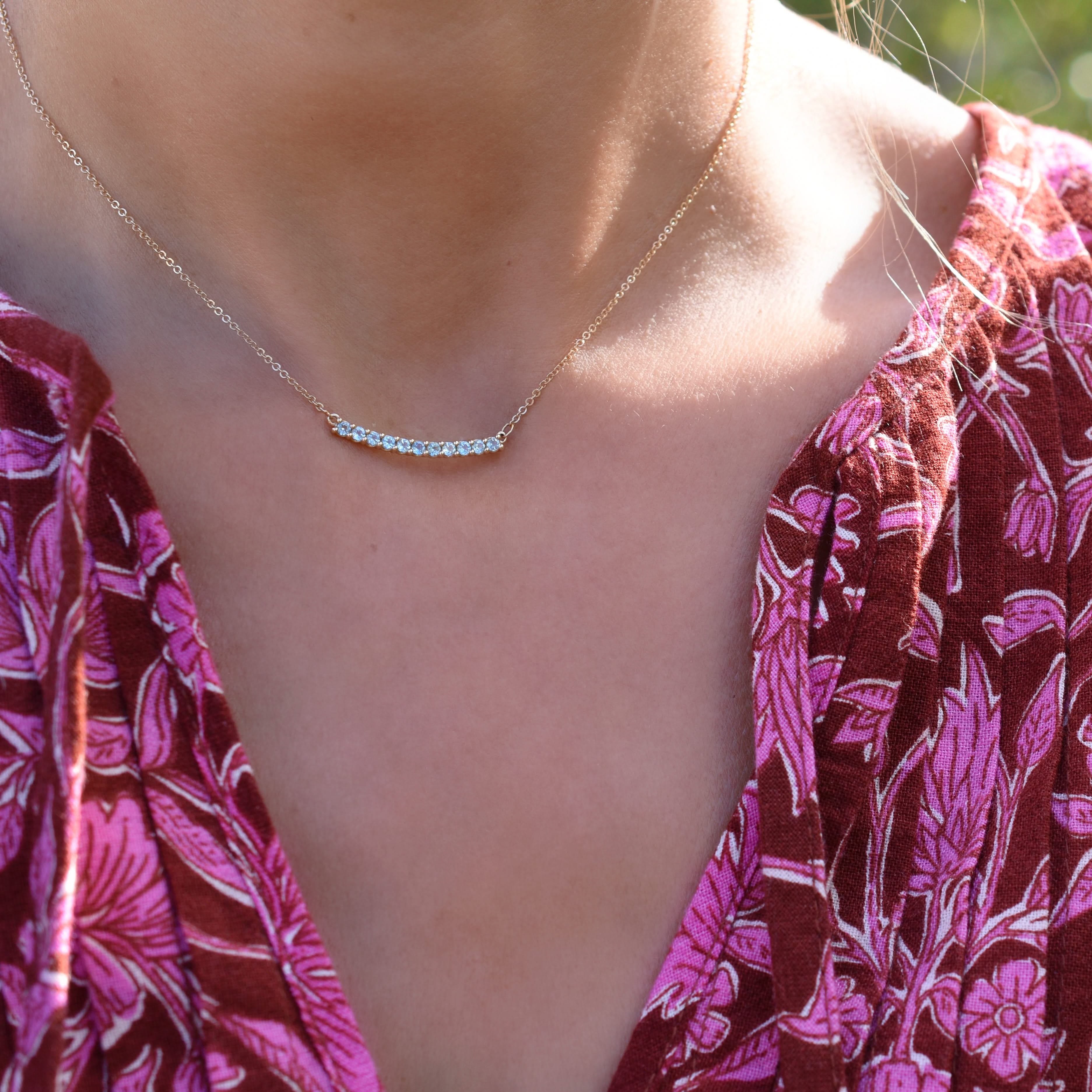 Rosecliff Nantucket Blue Topaz Bar Necklace and Huggie Hoop Earrings Set in 14k Gold (December) - Image 10