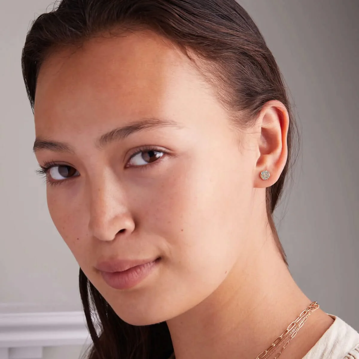 Rosecliff Opal Mini Stud Earrings in Solid 14k Gold (October) - Image 2