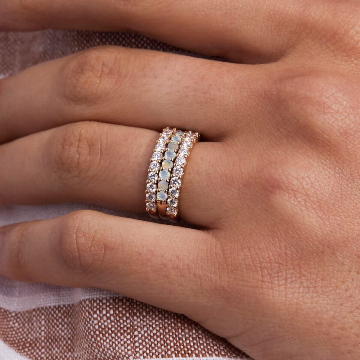 Rosecliff Opal Stackable Ring in 14k Gold (October) - Image 10
