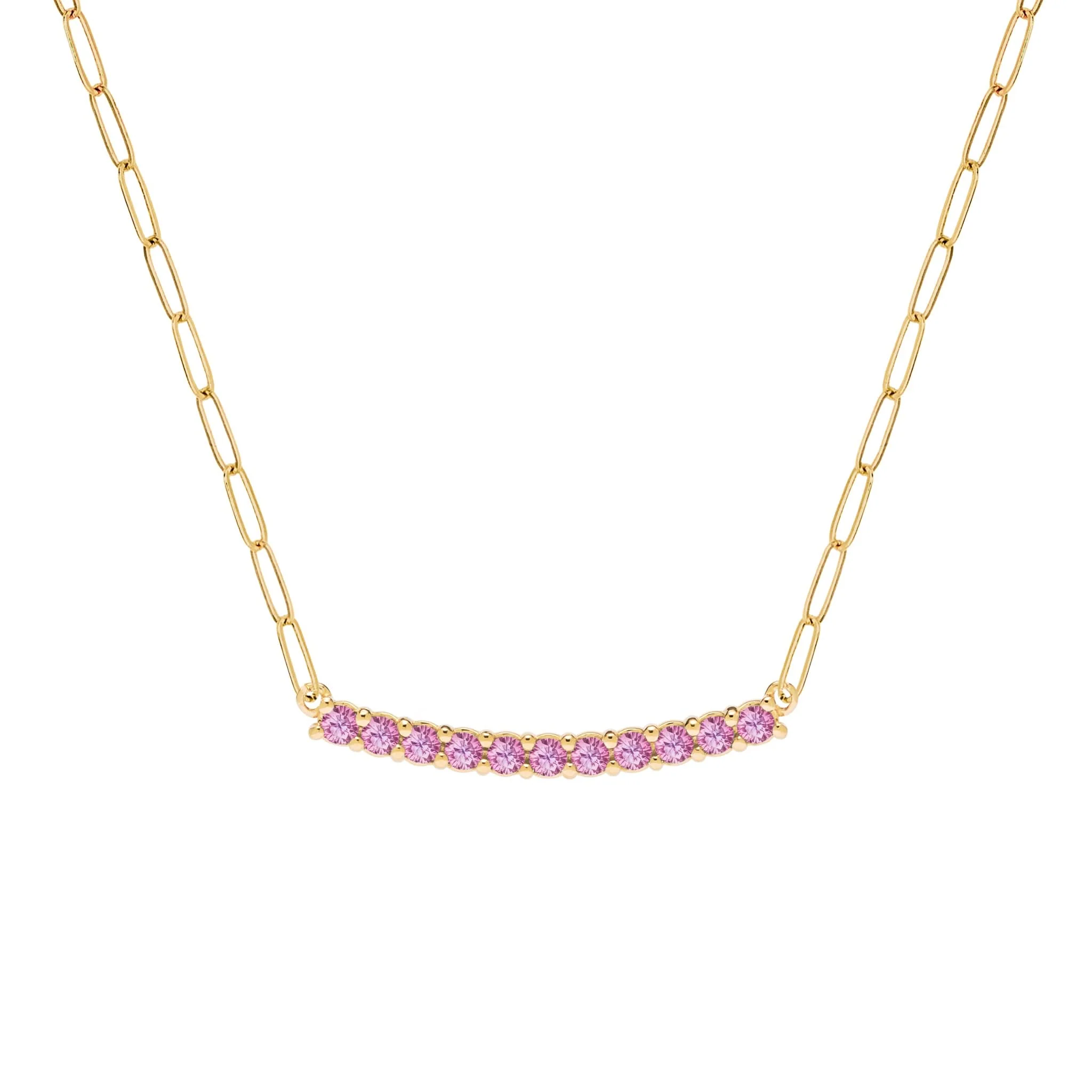Rosecliff Pink Sapphire Bar Adelaide Mini Necklace in 14k Gold (October)