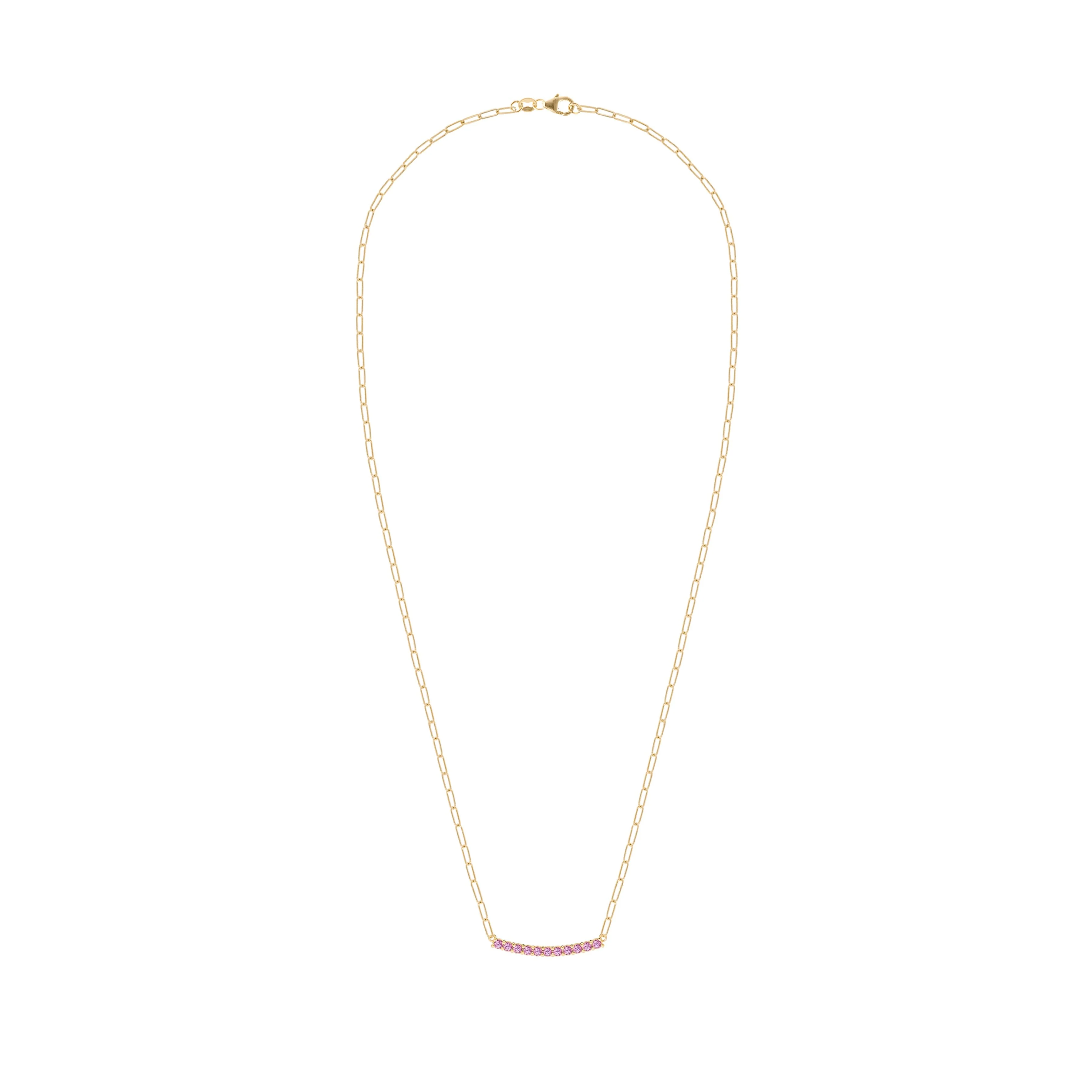 Rosecliff Pink Sapphire Bar Adelaide Mini Necklace in 14k Gold (October) - Image 5