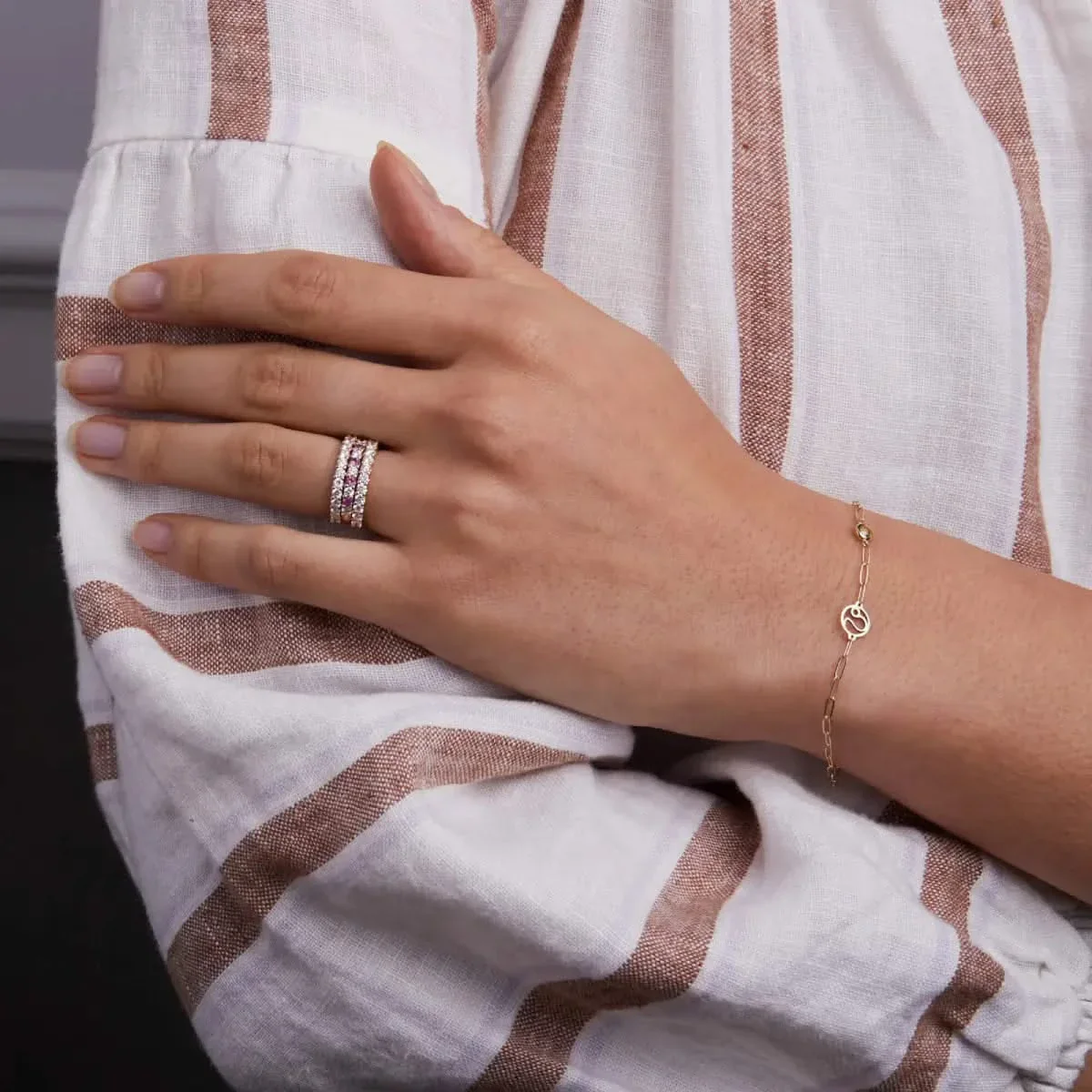 Rosecliff Diamond & Pink Sapphire Stackable Ring in 14k Gold (October) - Image 6