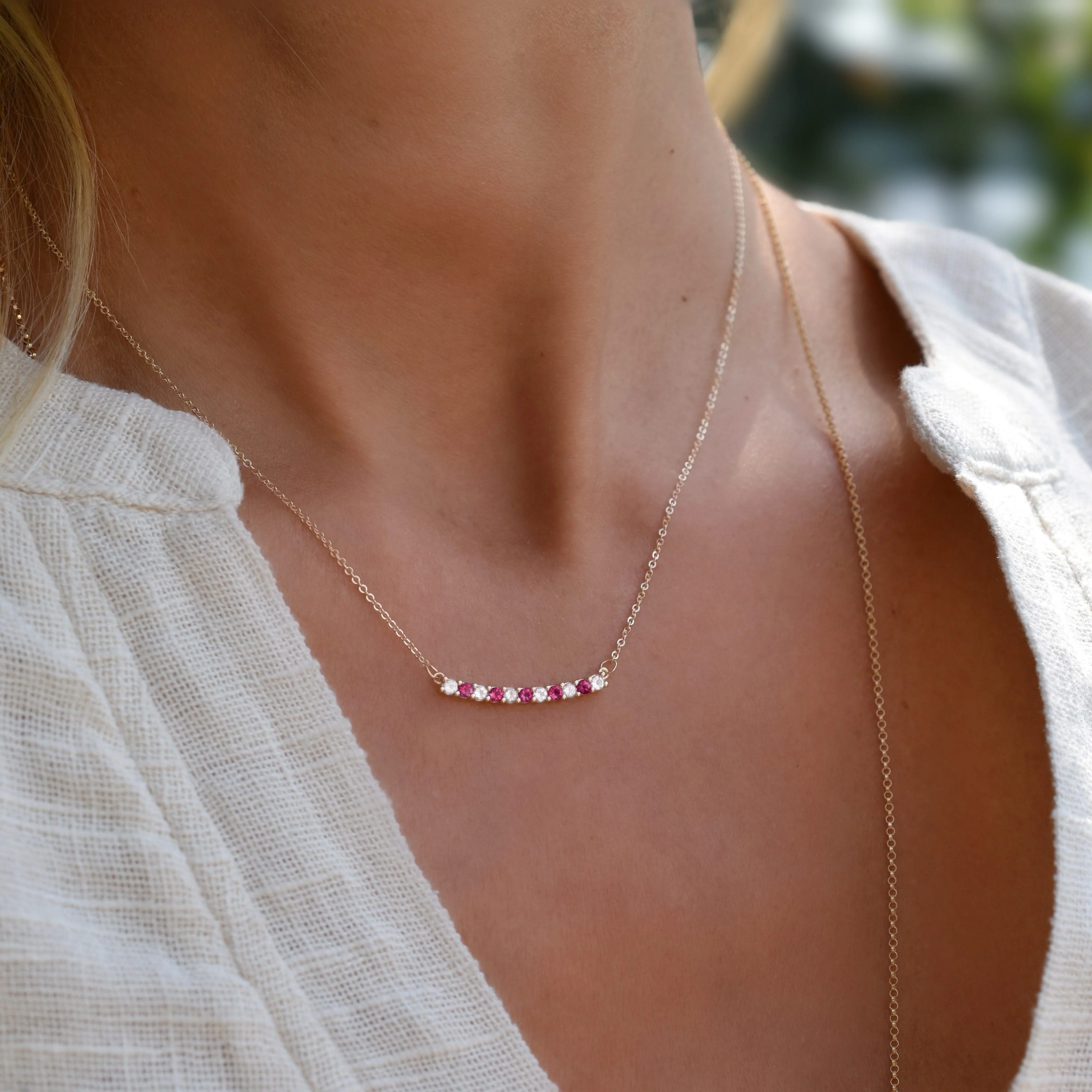 Rosecliff Diamond & Ruby Bar Necklace in 14k Gold (July) - Image 11