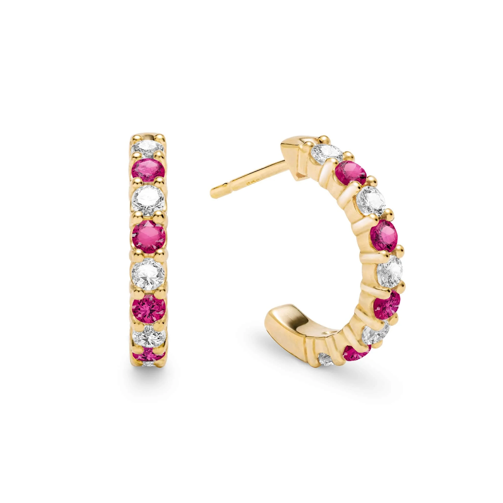 Rosecliff Diamond & Ruby Huggie Hoop Earrings in 14k Gold (July)
