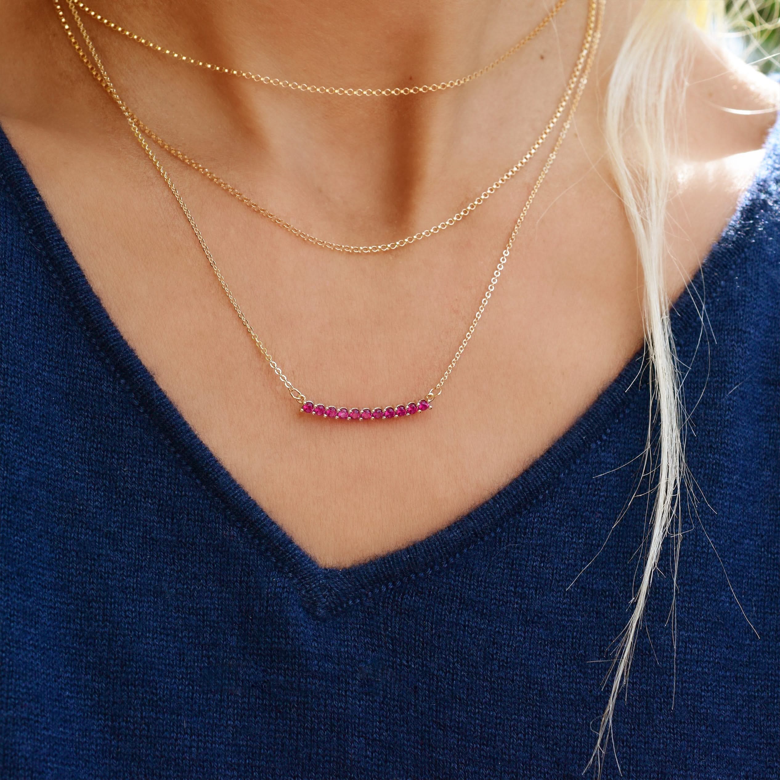 Rosecliff Ruby Bar Necklace and Huggie Hoop Earrings Set in 14k Gold (July) - Image 11
