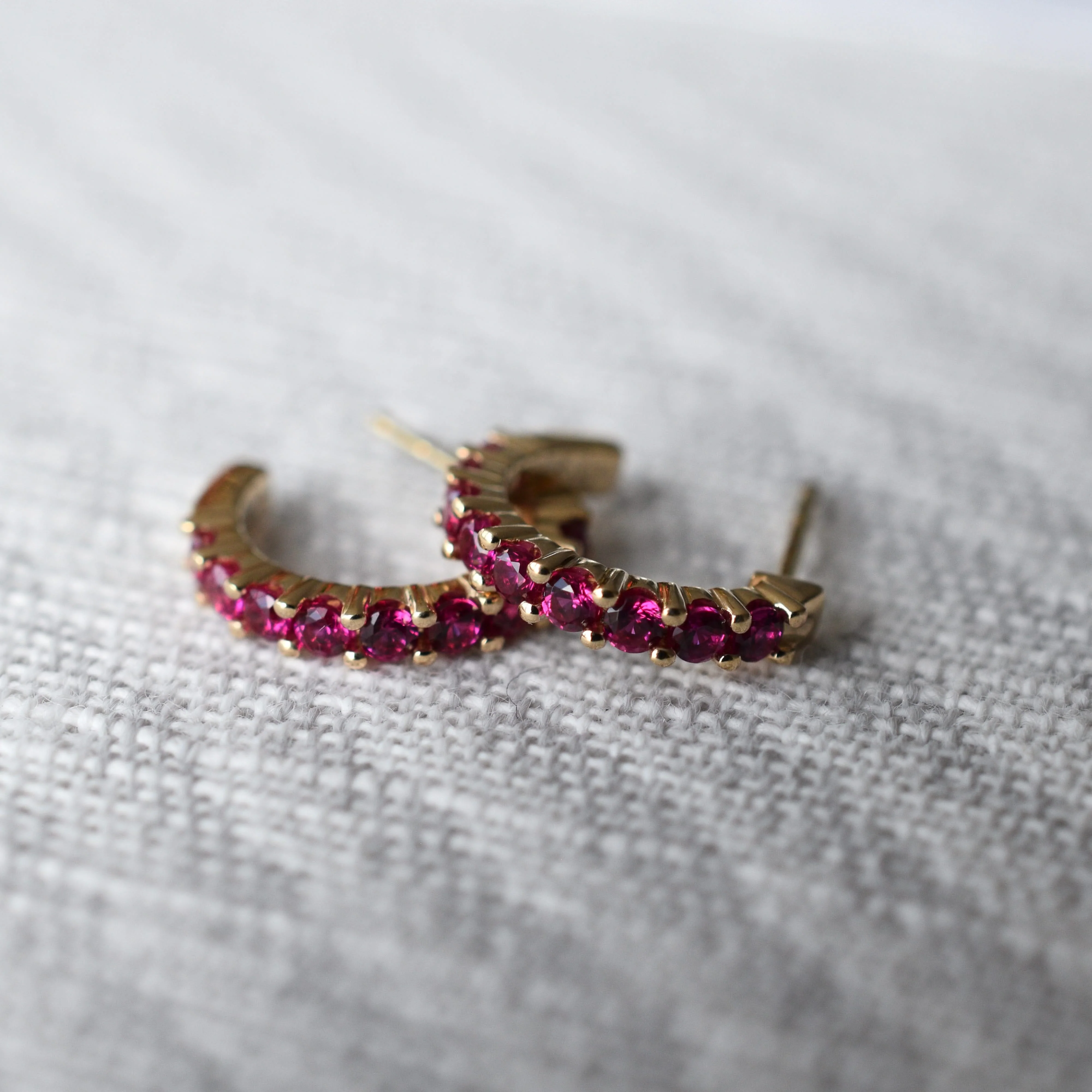 Rosecliff Ruby Bar Necklace and Huggie Hoop Earrings Set in 14k Gold (July) - Image 12