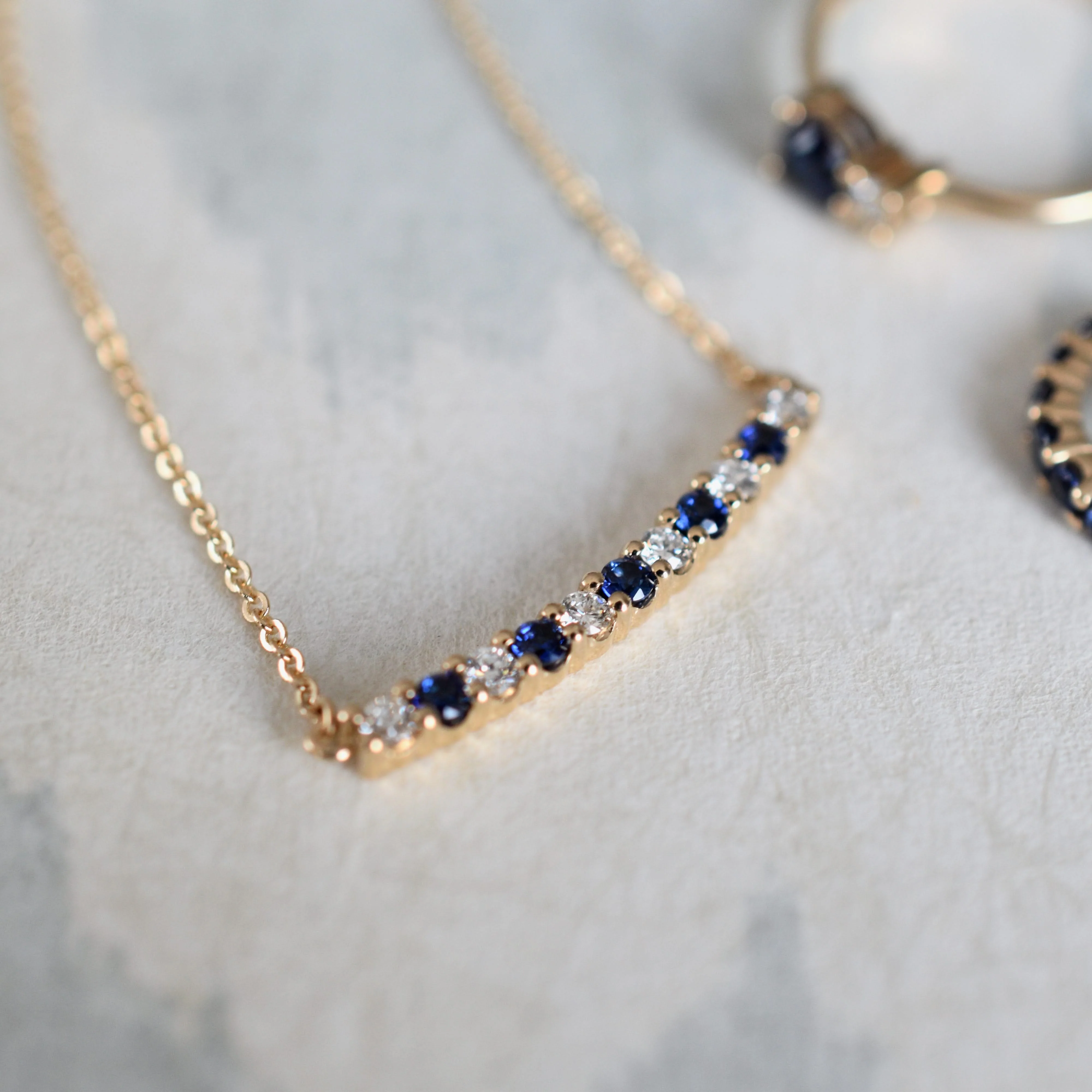 Rosecliff Diamond & Sapphire Bar Necklace in 14k Gold (September) - Image 10
