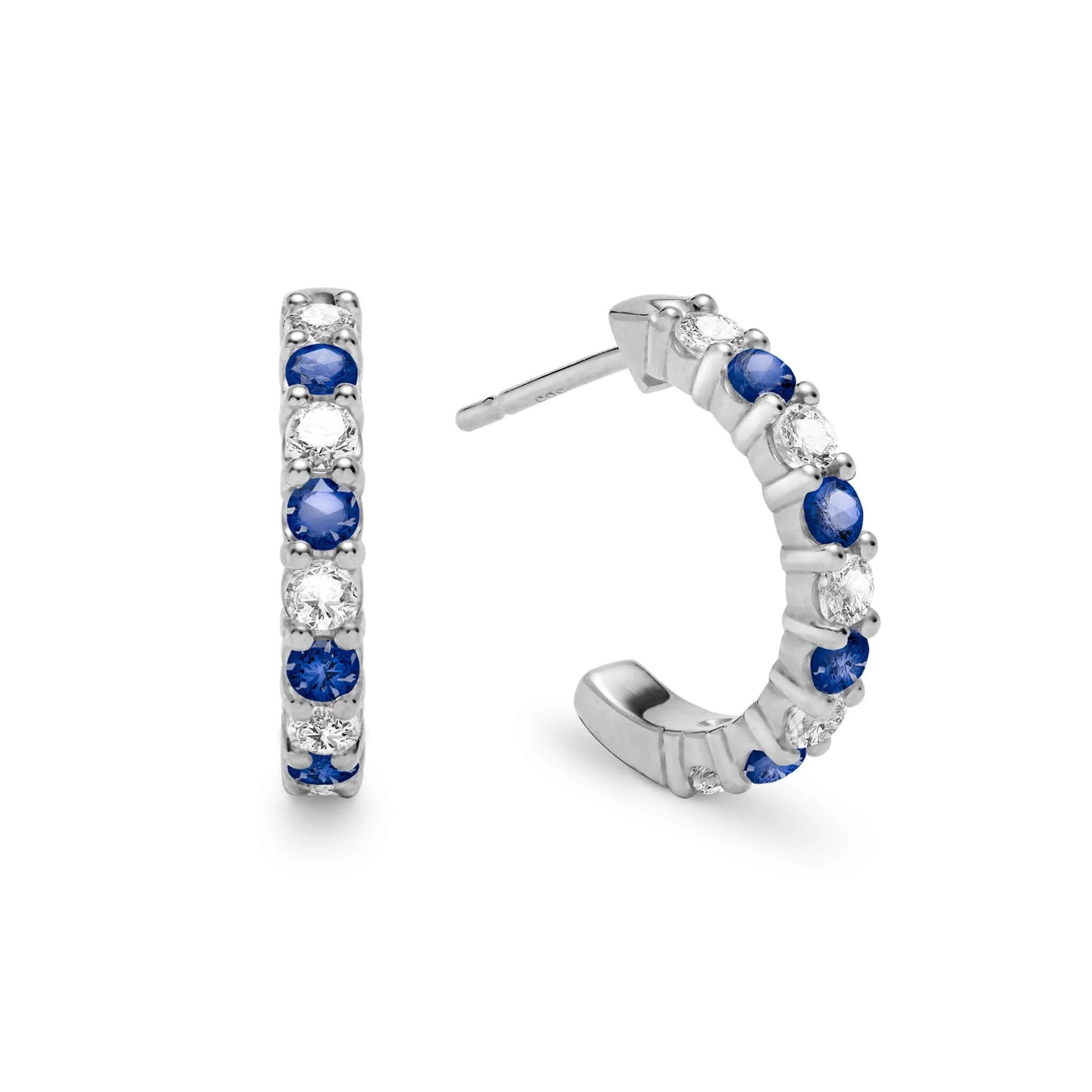 Rosecliff Diamond & Sapphire Huggie Hoop Earrings in 14k Gold (September) - Image 5