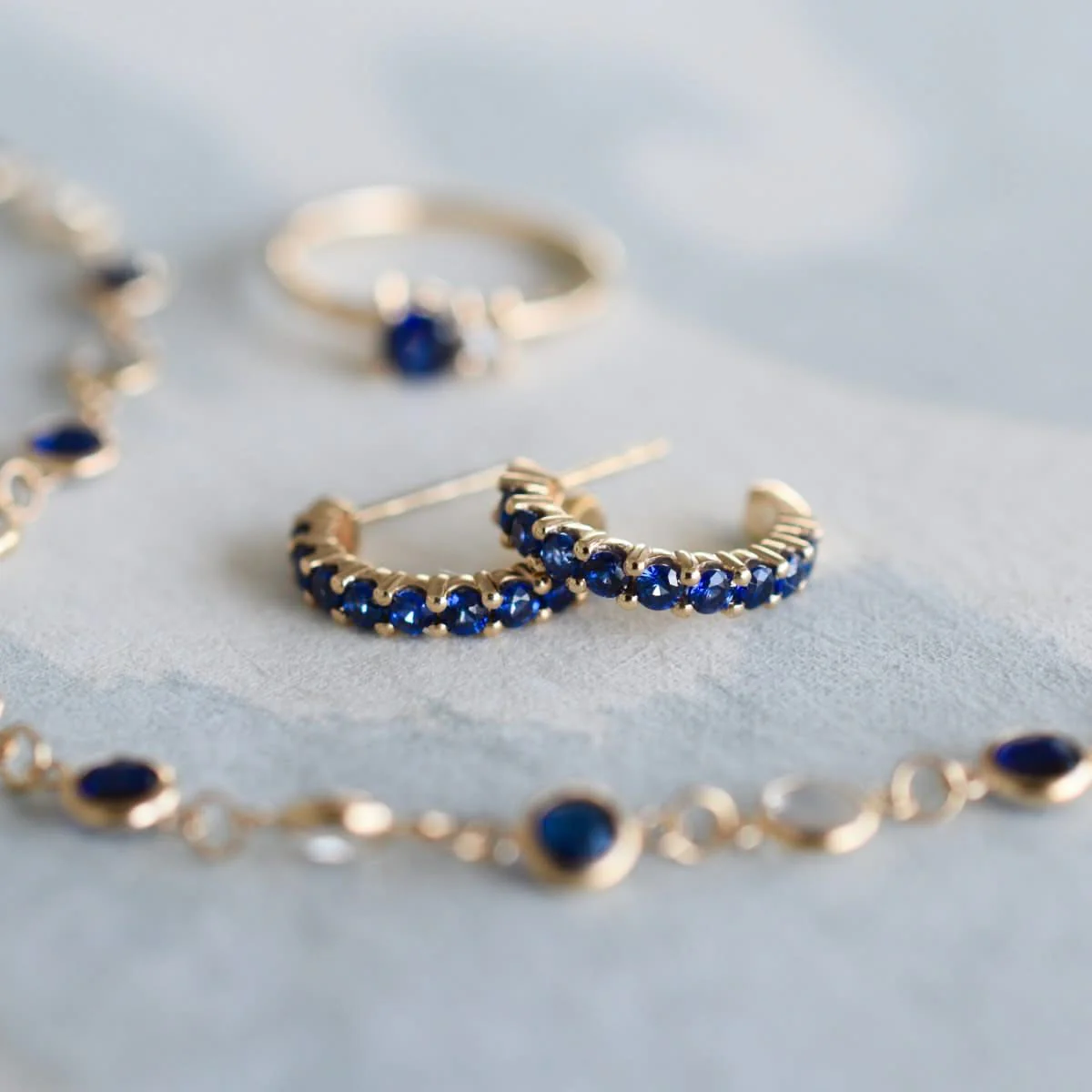 Rosecliff Sapphire Huggie Hoop Earrings in 14k Gold (September) - Image 8