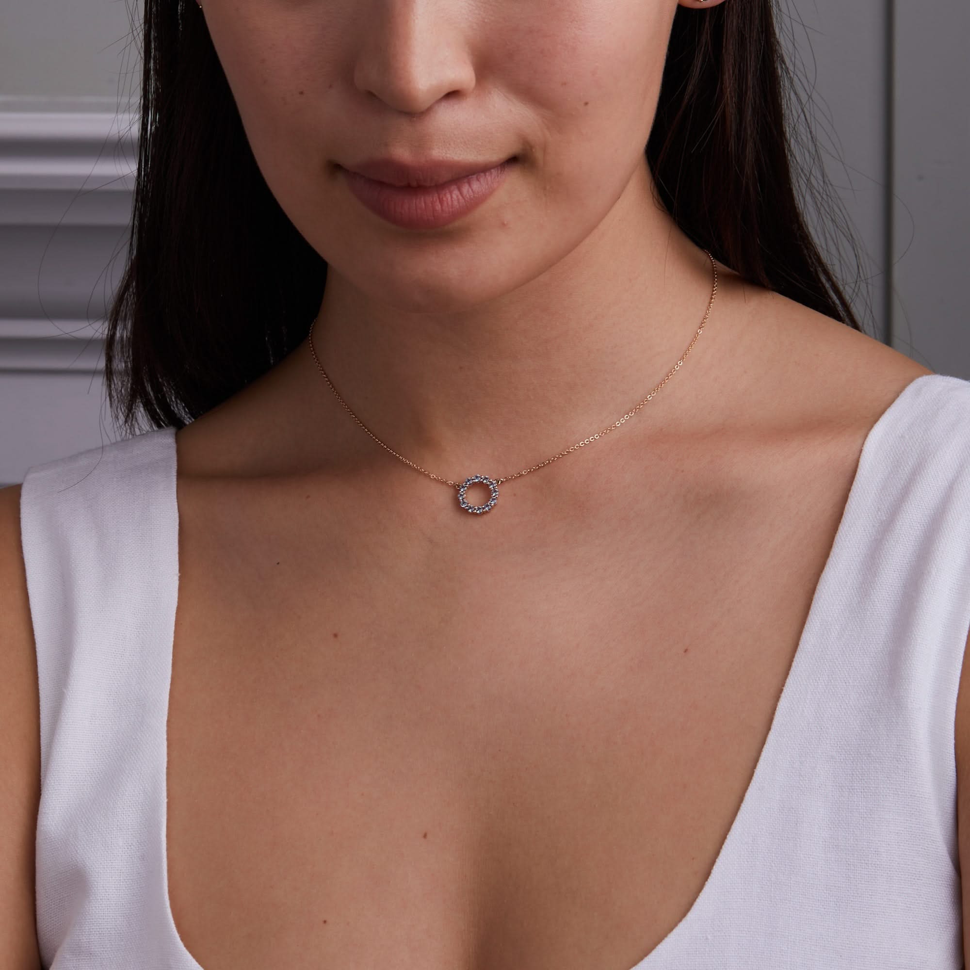 Rosecliff Small Circle Alexandrite Necklace and Huggie Hoop Earrings Set in 14k Gold (June) - Image 11