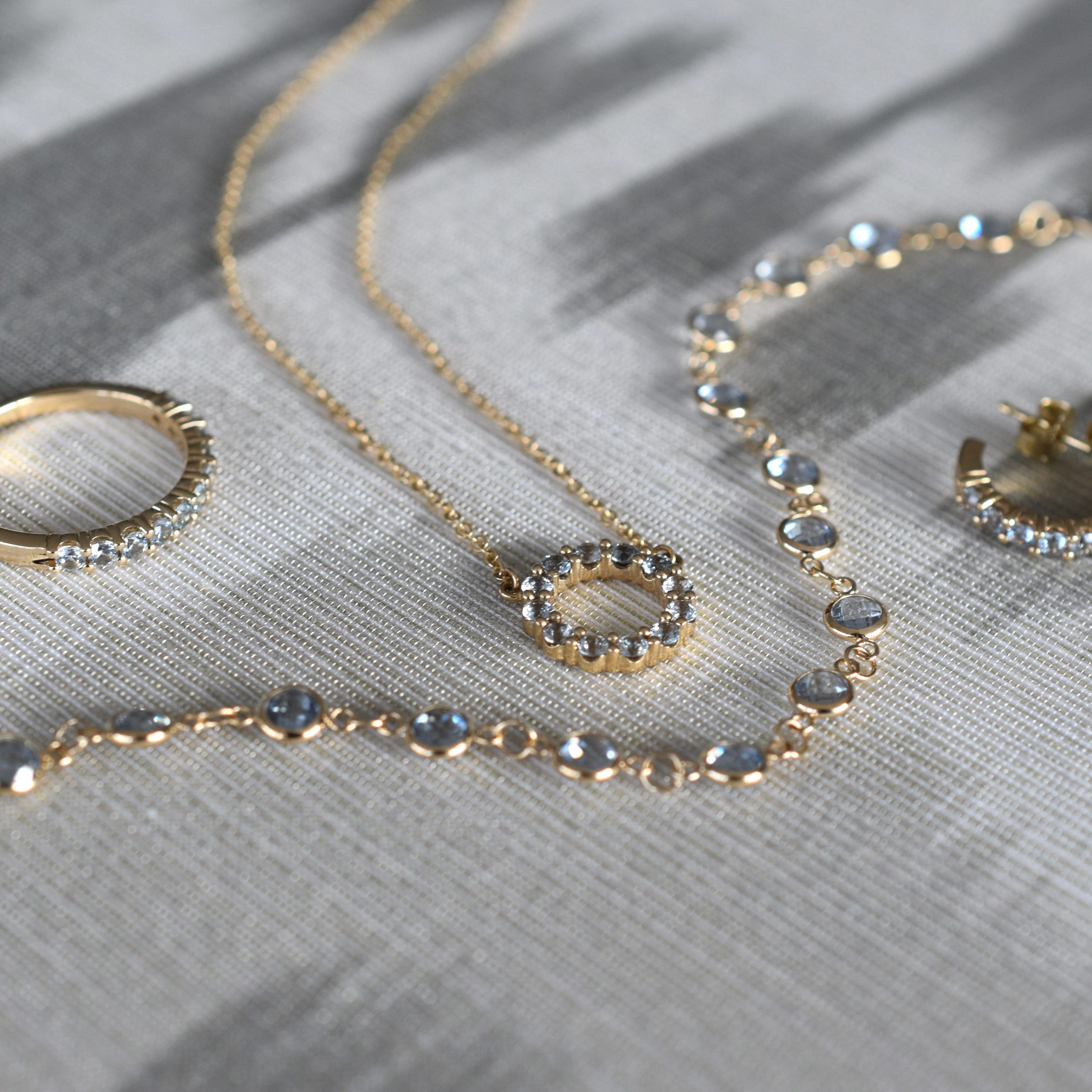 Rosecliff Small Circle Aquamarine Necklace in 14k Gold (March) - Image 10