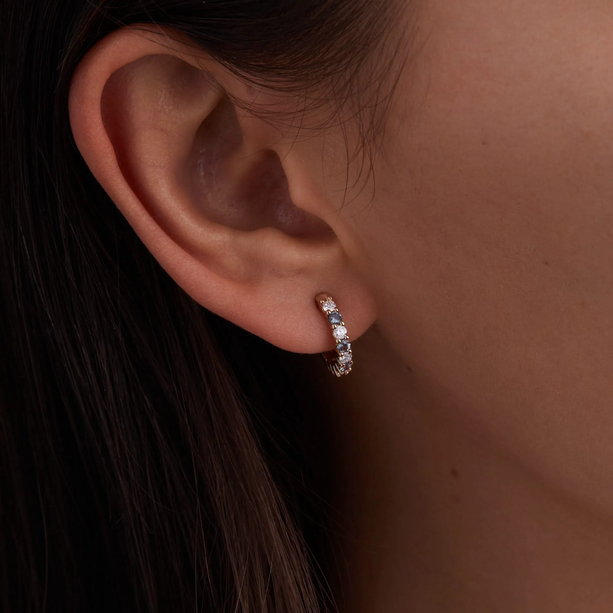 Rosecliff Diamond & Alexandrite Huggie Hoop Earrings in 14k Gold (June) - Image 3