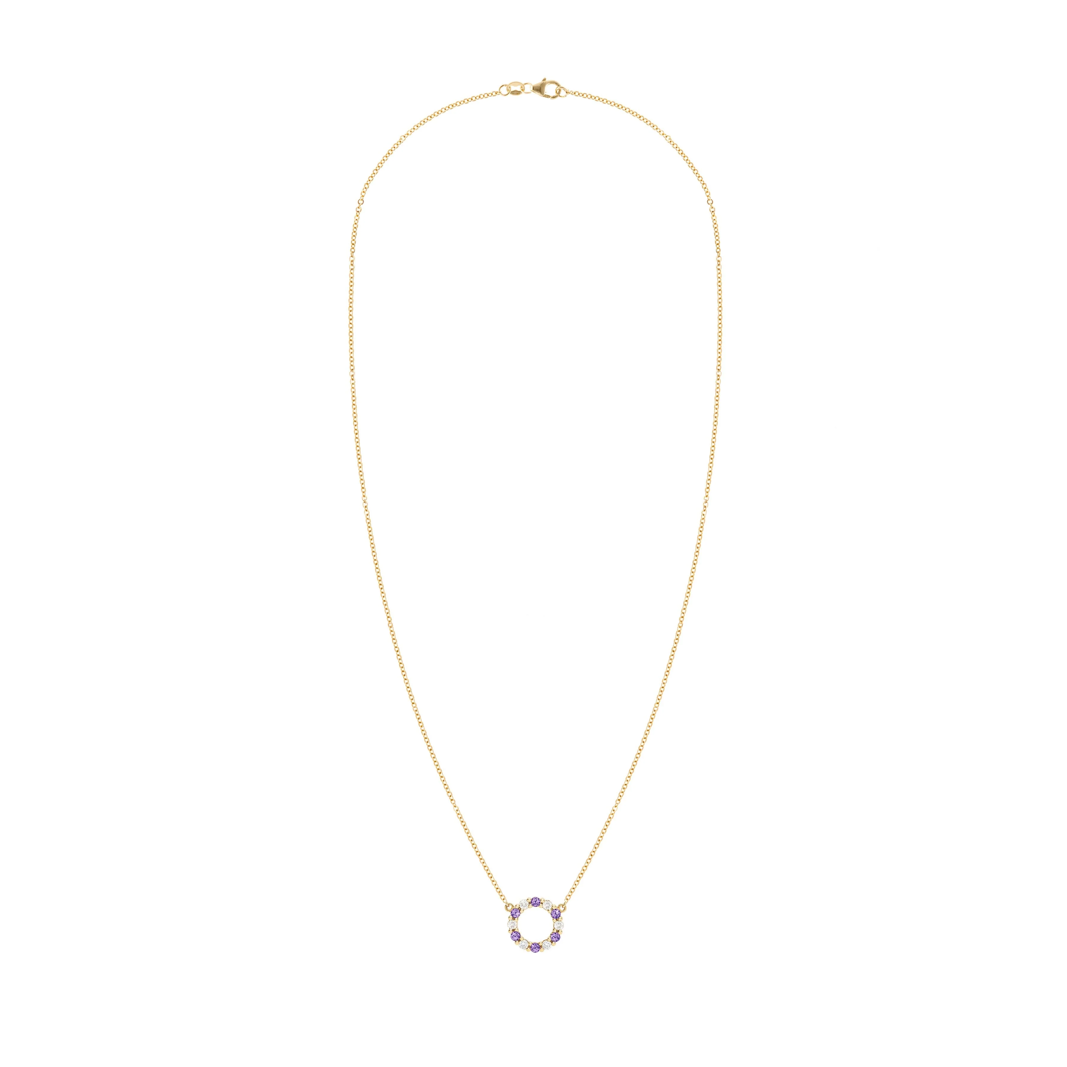 Rosecliff Small Circle Diamond & Amethyst Necklace in 14k Gold (February) - Image 5