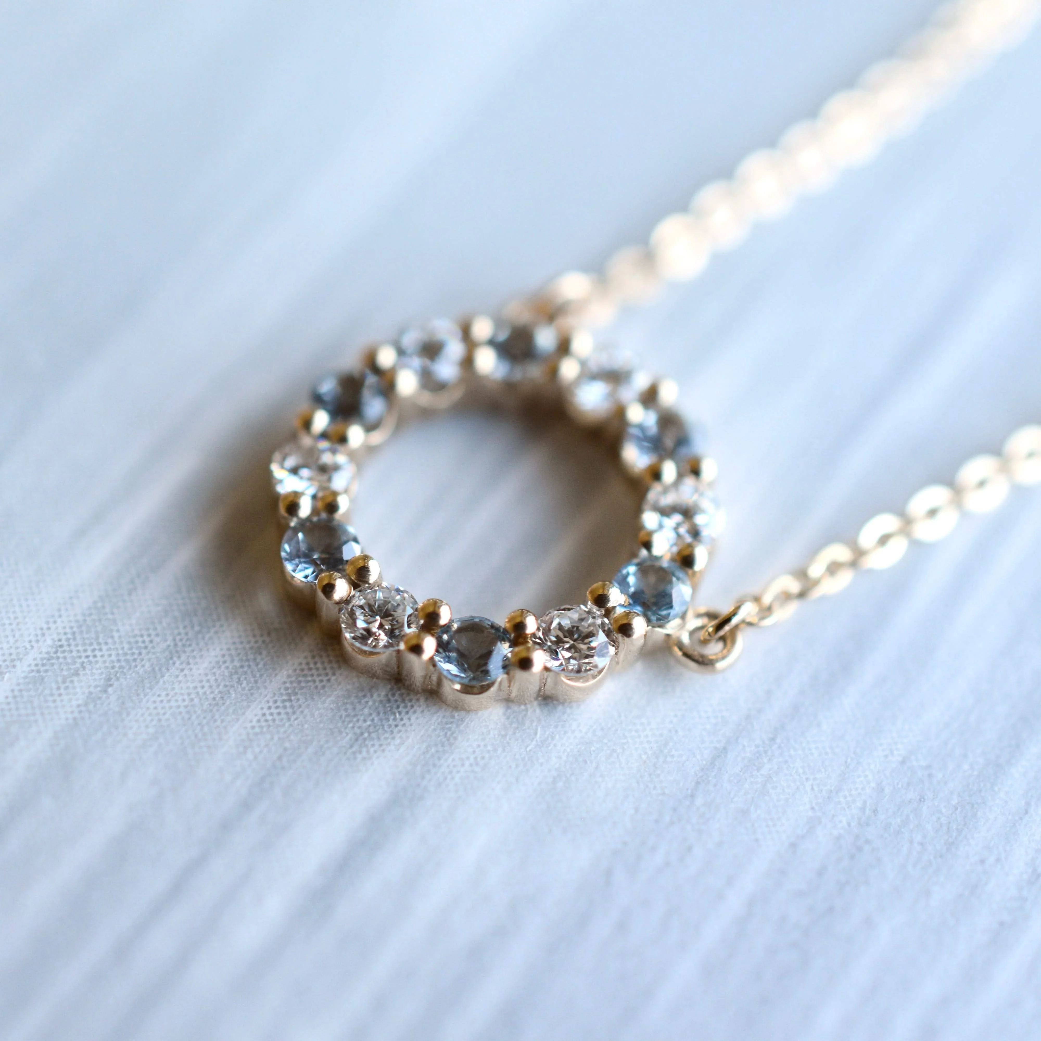 Rosecliff Small Circle Diamond & Aquamarine Necklace in 14k Gold (March) - Image 6