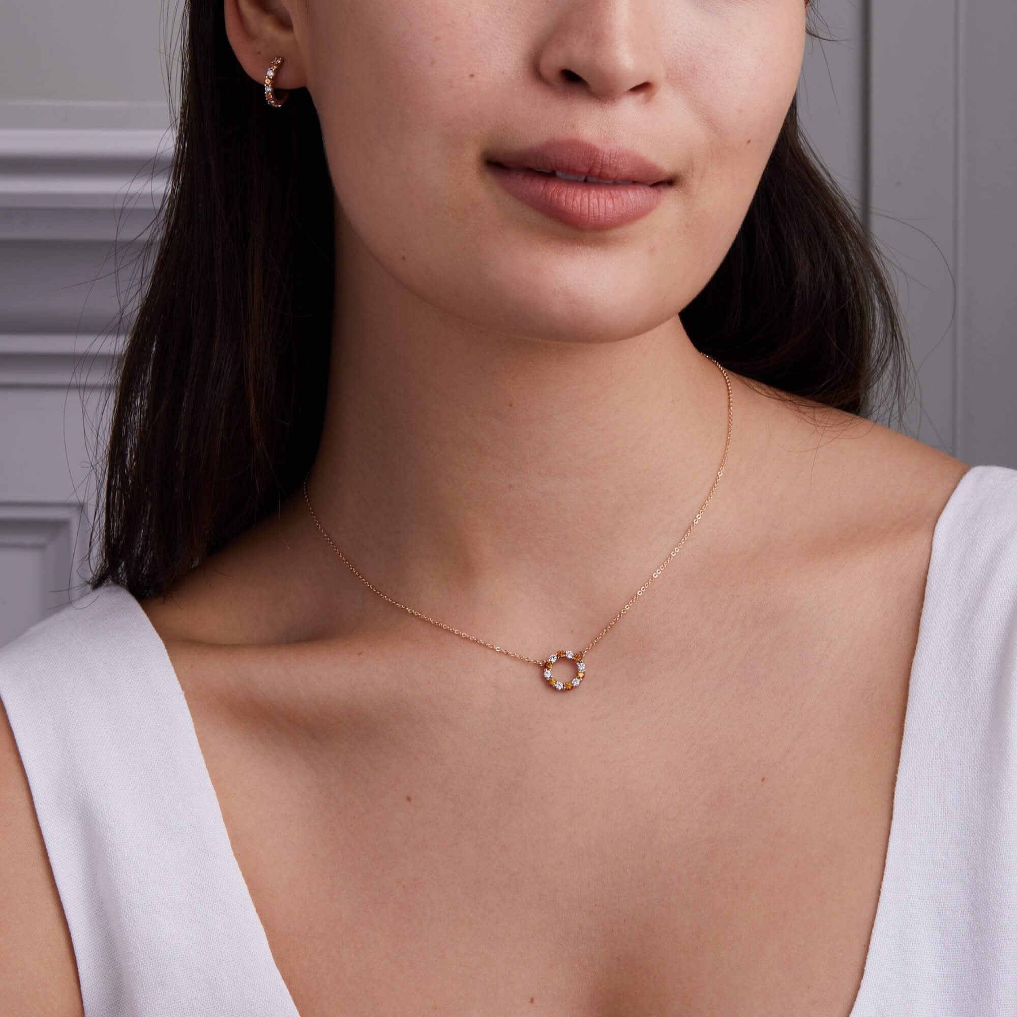 Rosecliff Small Circle Diamond & Citrine Necklace in 14k Gold (November) - Image 2
