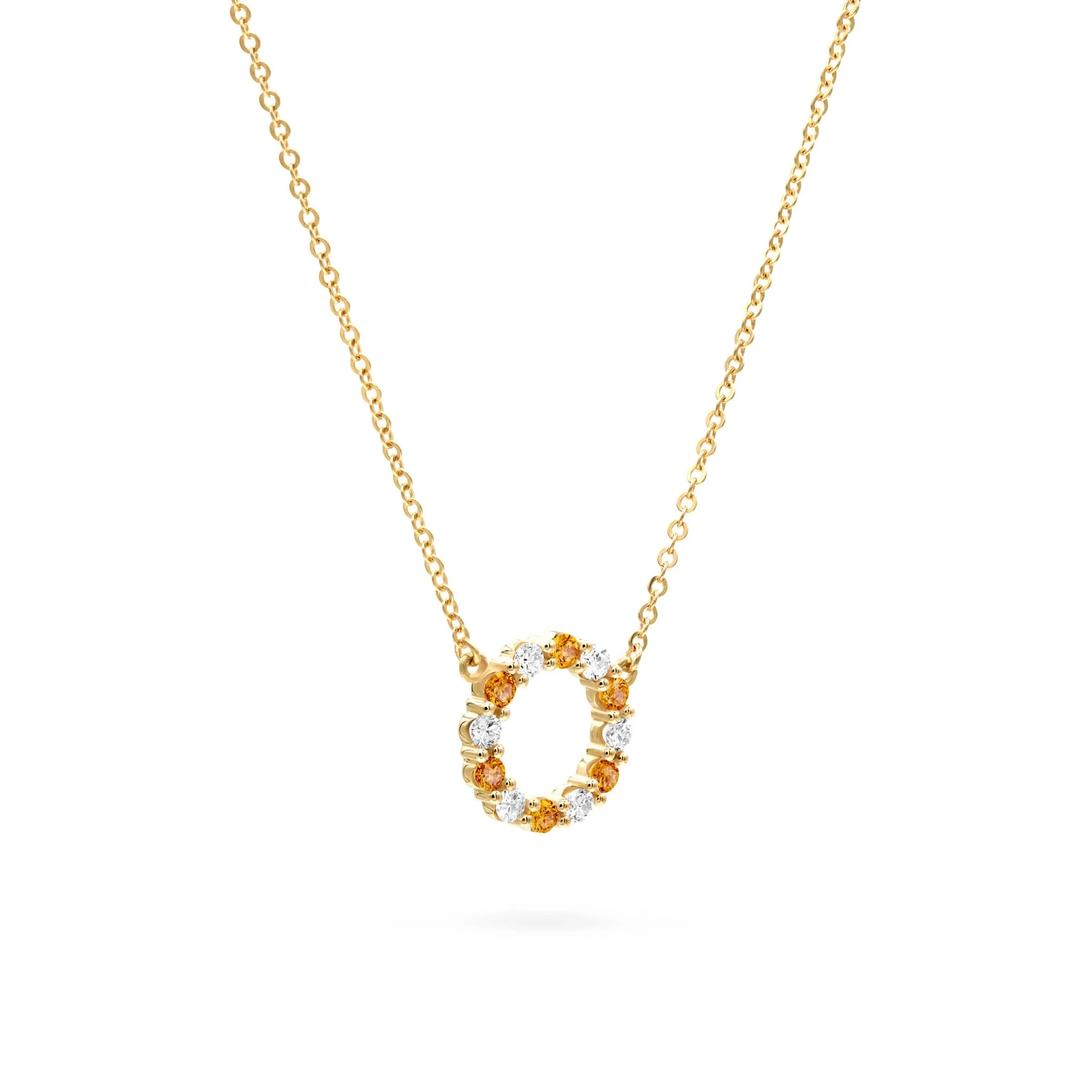Rosecliff Small Circle Diamond & Citrine Necklace in 14k Gold (November) - Image 4