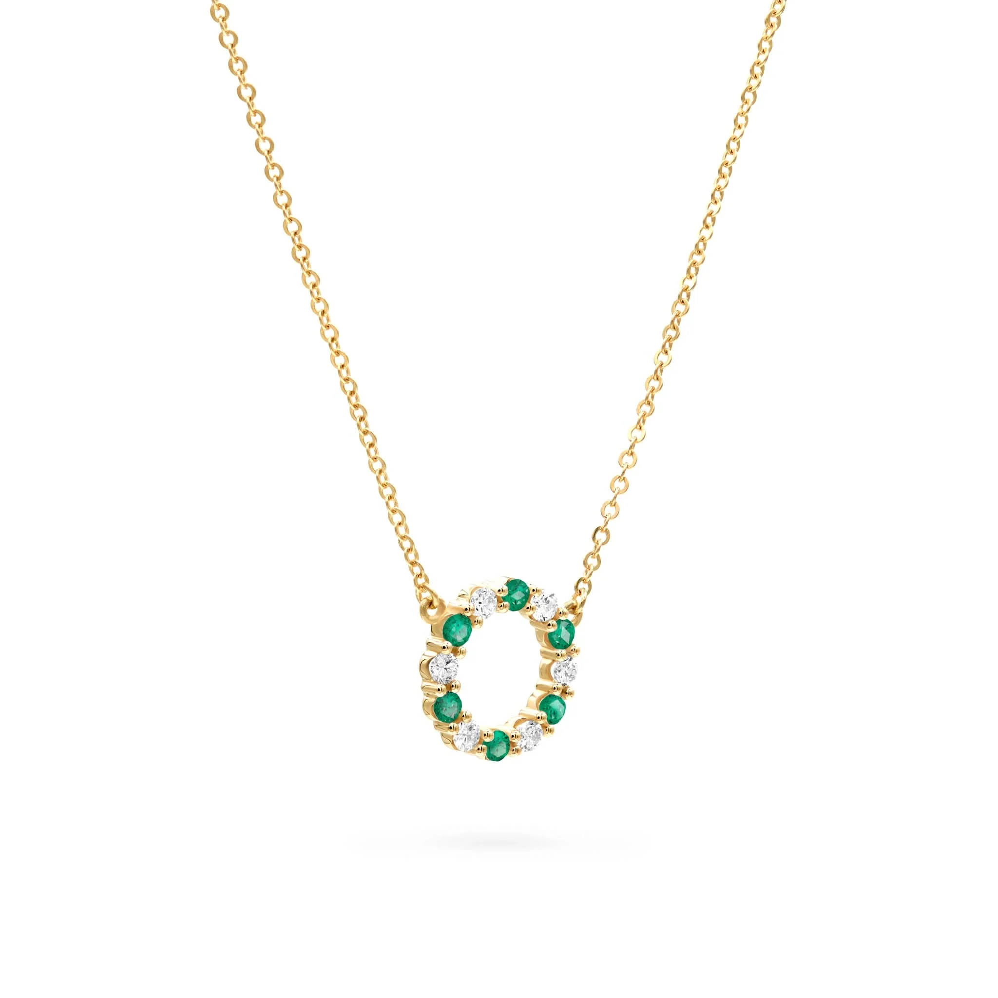Rosecliff Small Circle Diamond & Emerald Necklace in 14k Gold (May) - Image 4