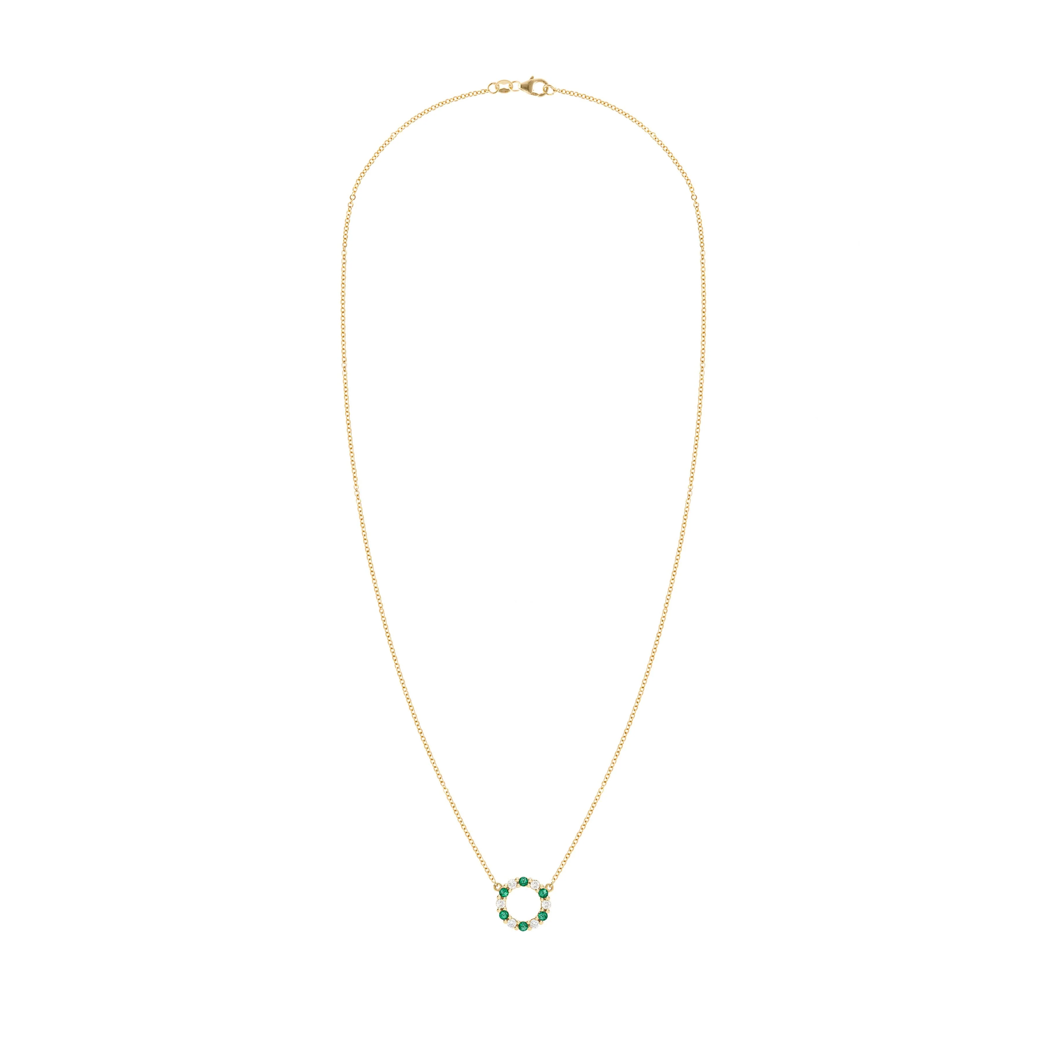 Rosecliff Small Circle Diamond & Emerald Necklace in 14k Gold (May) - Image 5
