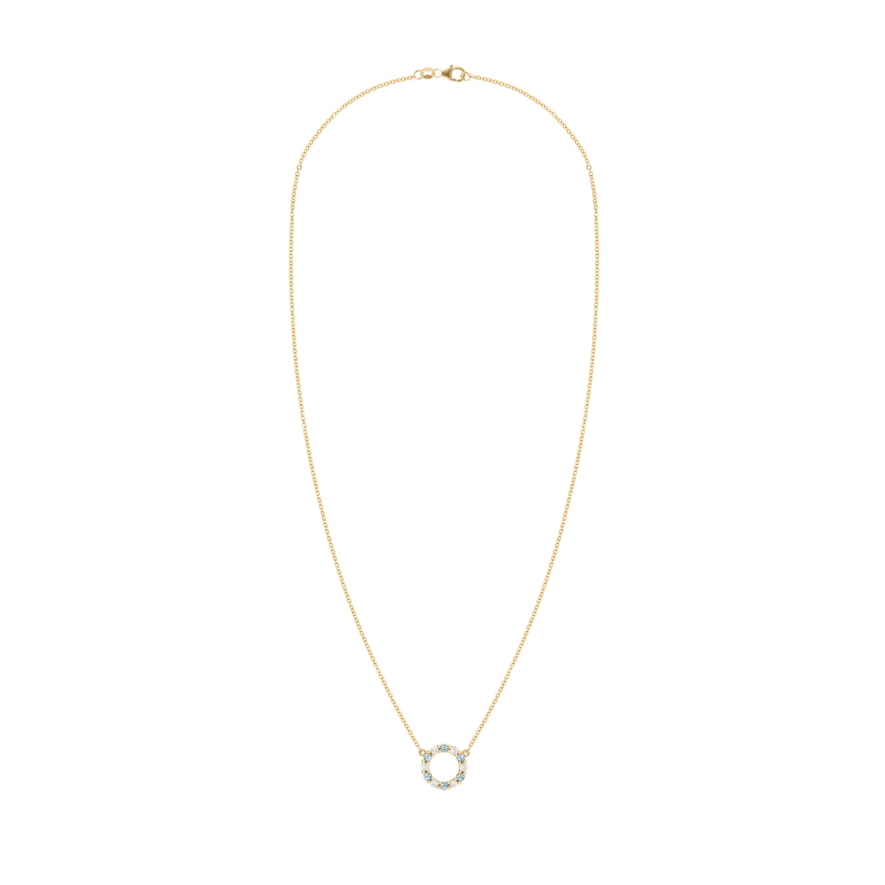 Rosecliff Small Circle Diamond & Nantucket Blue Topaz Necklace in 14k Gold (December) - Image 5