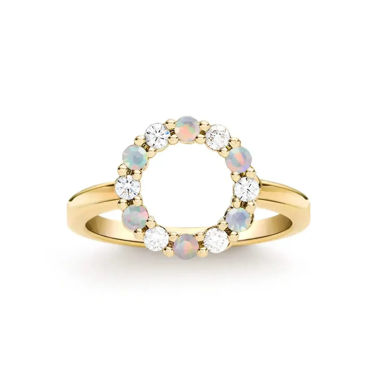 Rosecliff Small Circle Diamond & Opal Ring in 14k Gold (October)