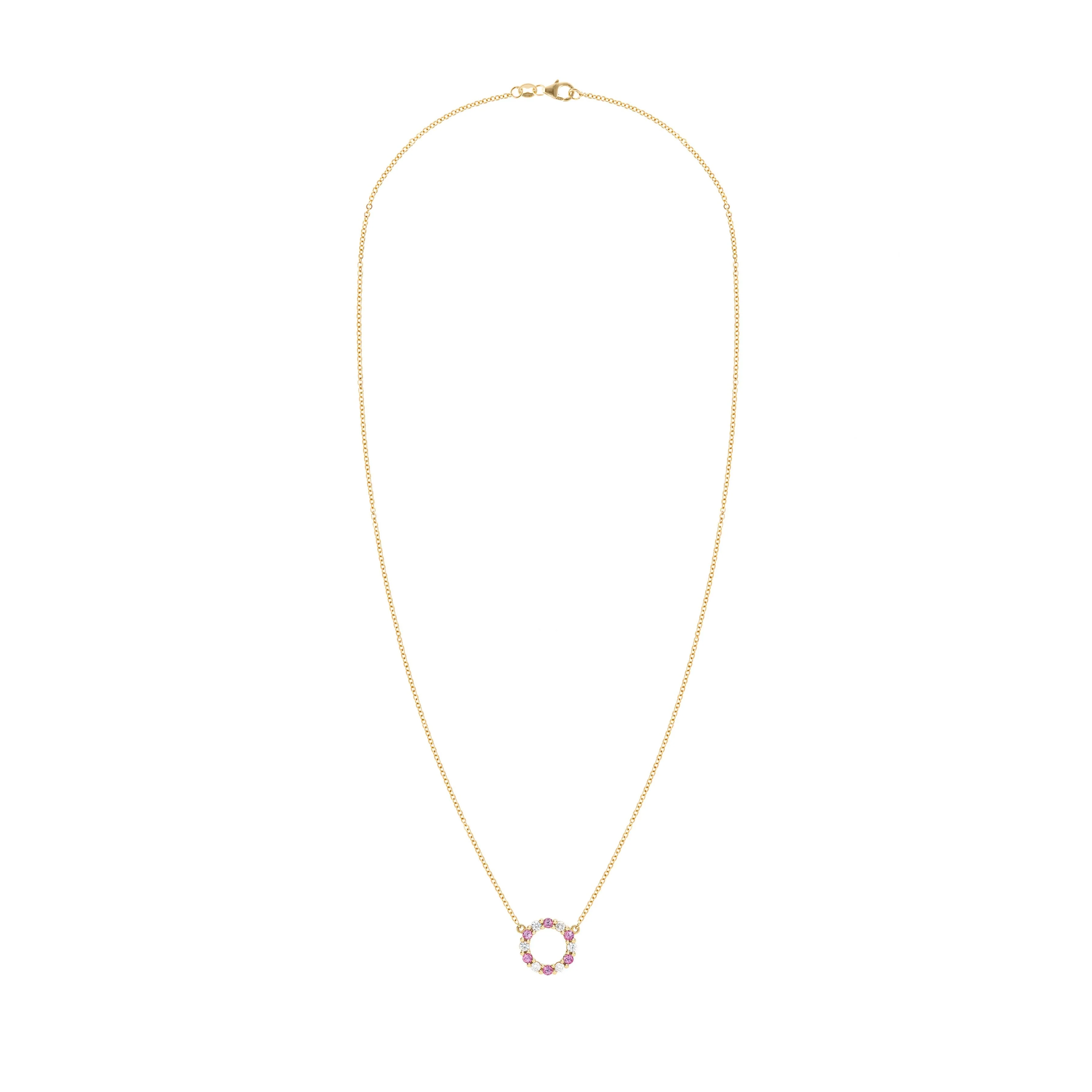 Rosecliff Small Circle Diamond & Pink Sapphire Necklace in 14k Gold (October) - Image 7