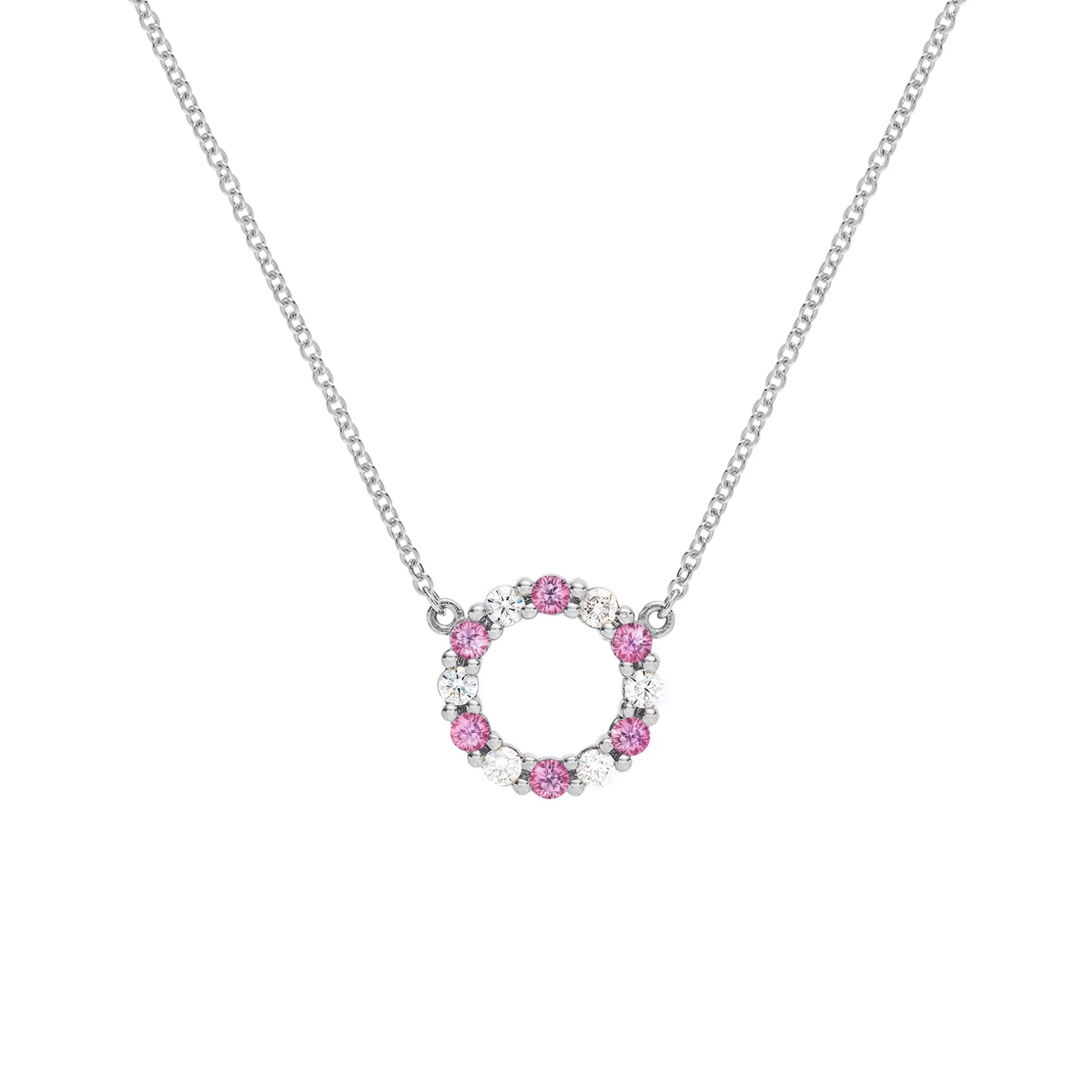 Rosecliff Small Circle Diamond & Pink Sapphire Necklace in 14k Gold (October) - Image 8